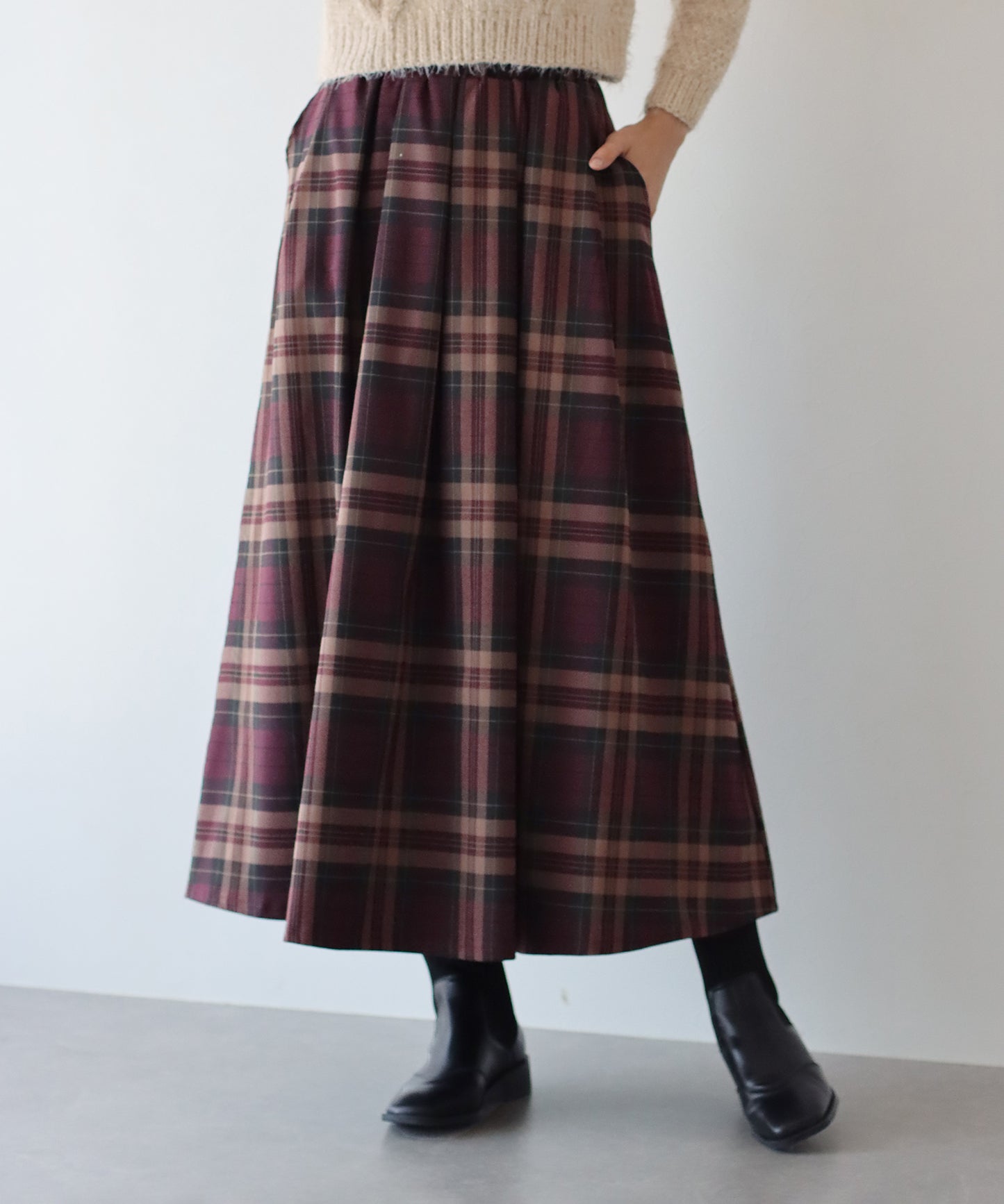 【SALE】丈が選べるチェック柄ロングスカート