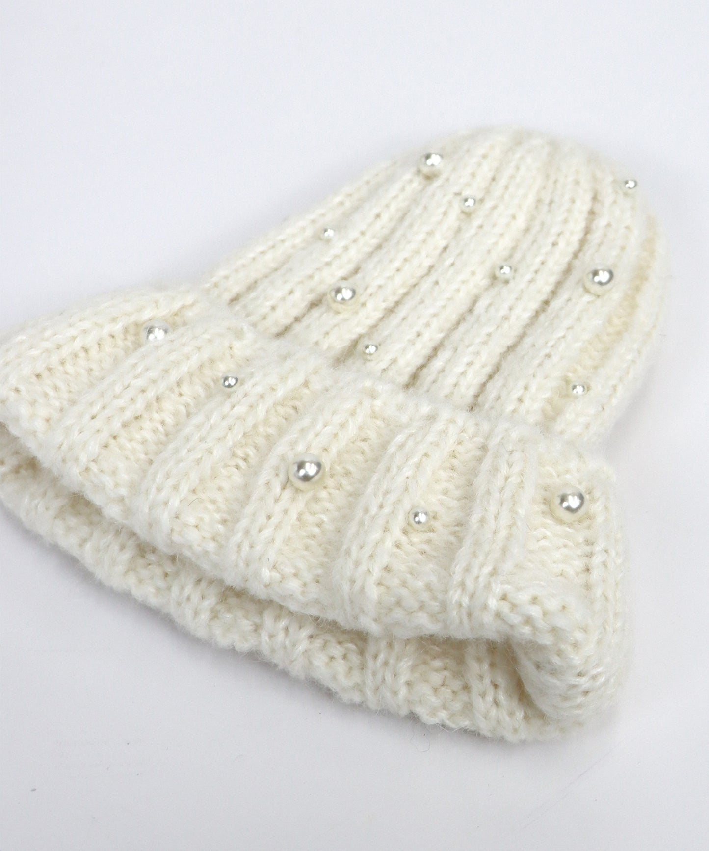 【SALE】パール付きリブニット帽