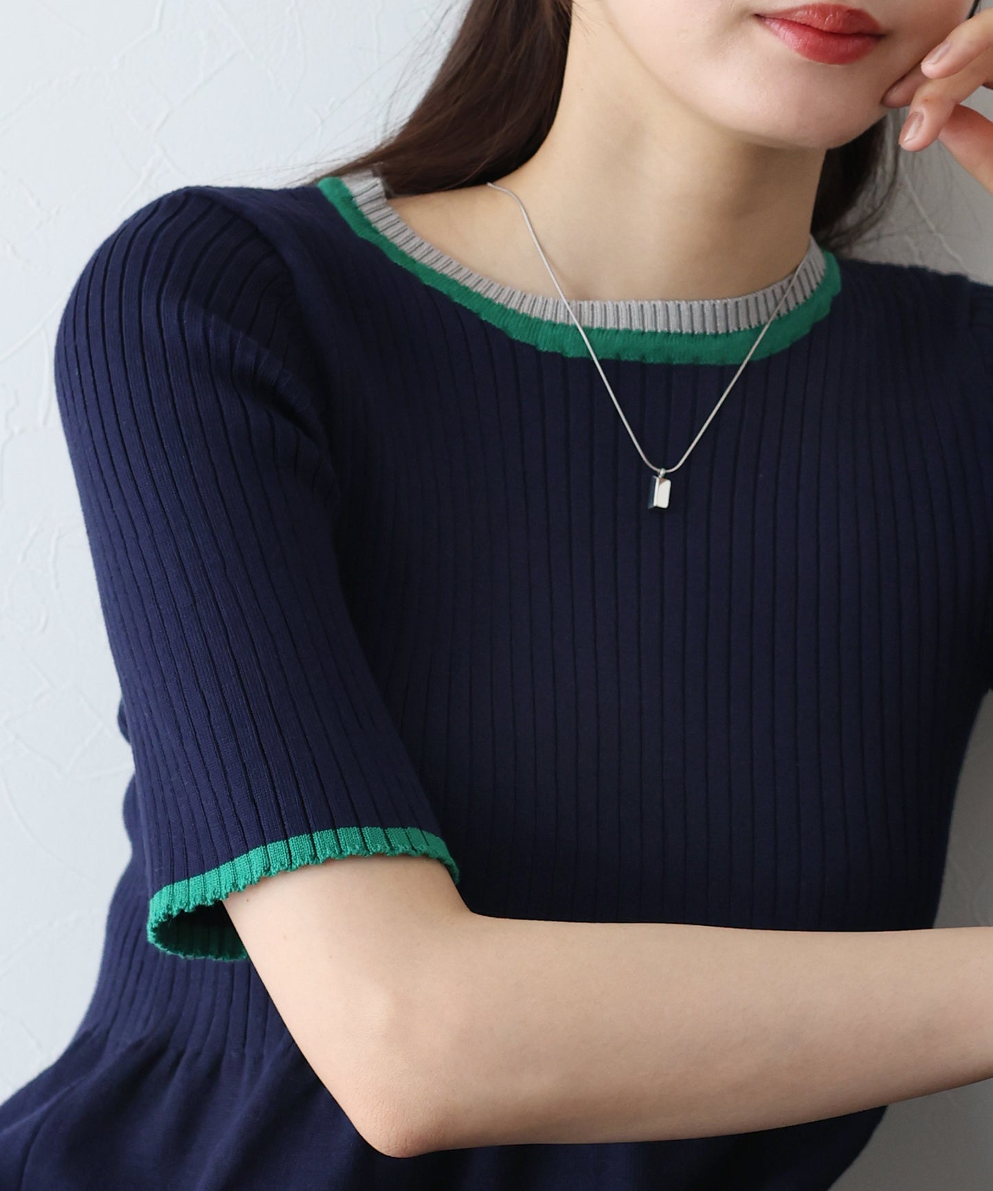 【SALE】バイカラーネックニットワンピース