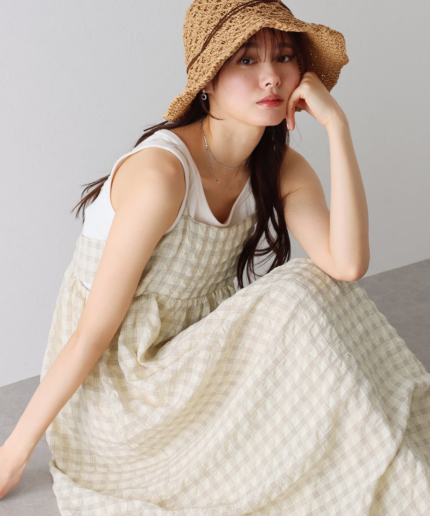 【SALE】シアーチェックキャミワンピース