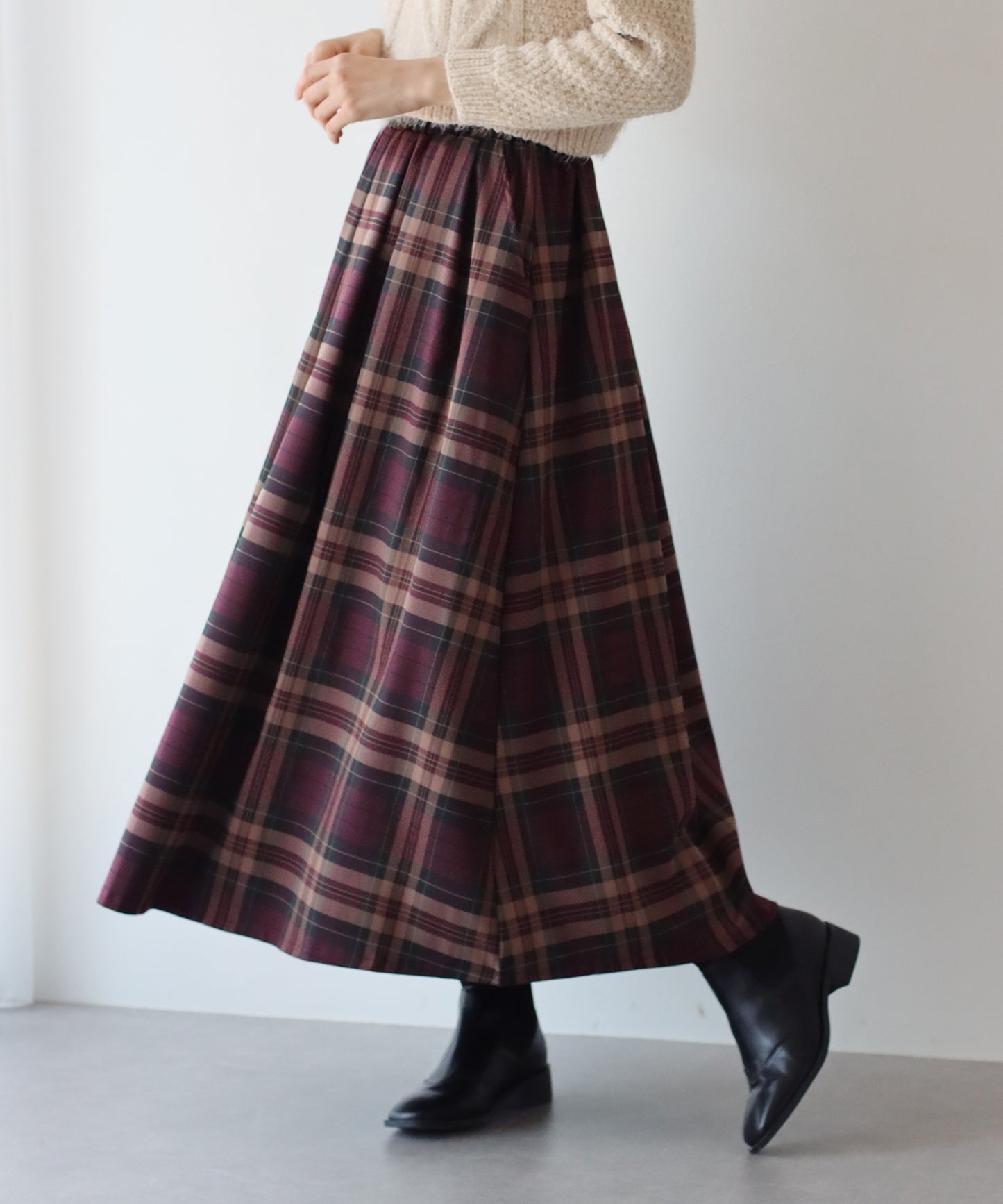 【SALE】丈が選べるチェック柄ロングスカート