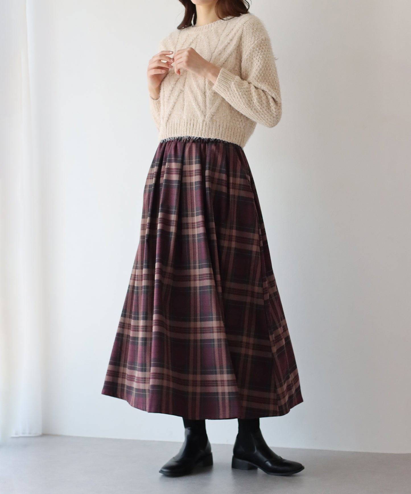 【SALE】丈が選べるチェック柄ロングスカート