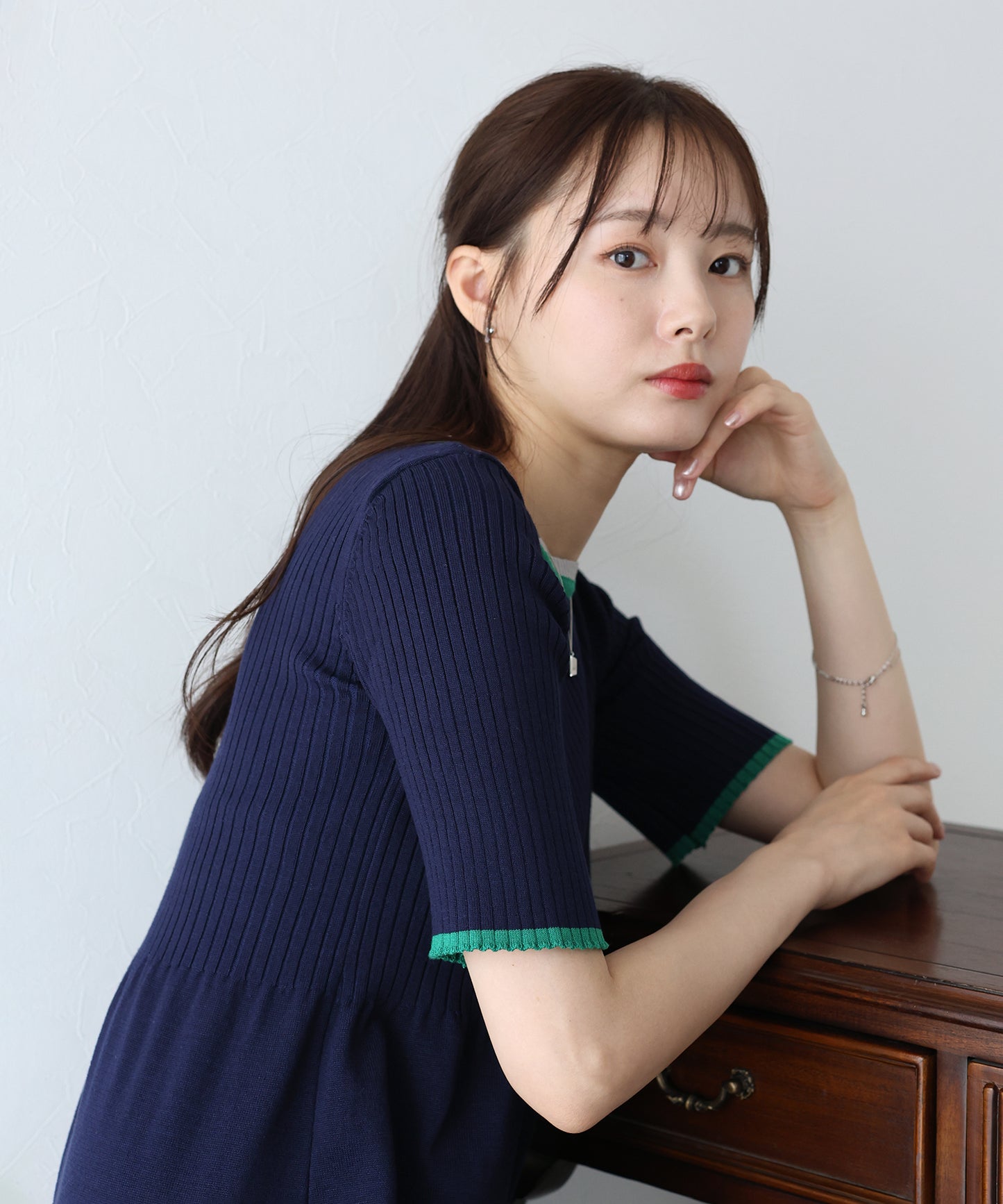 【SALE】バイカラーネックニットワンピース