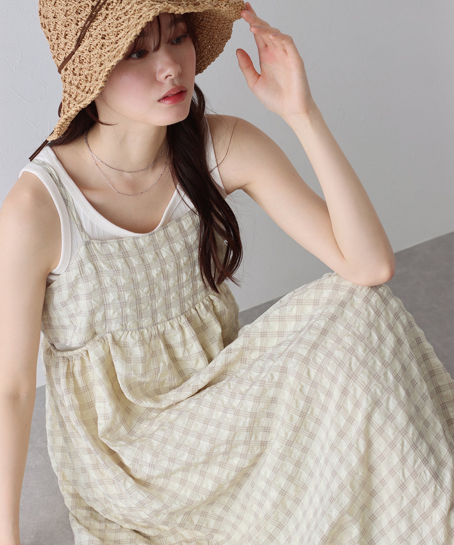 【SALE】シアーチェックキャミワンピース