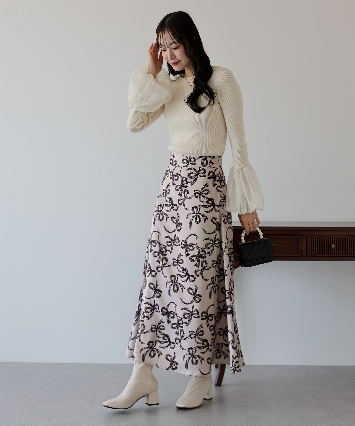 【SALE】リボンプリントマーメイドスカート