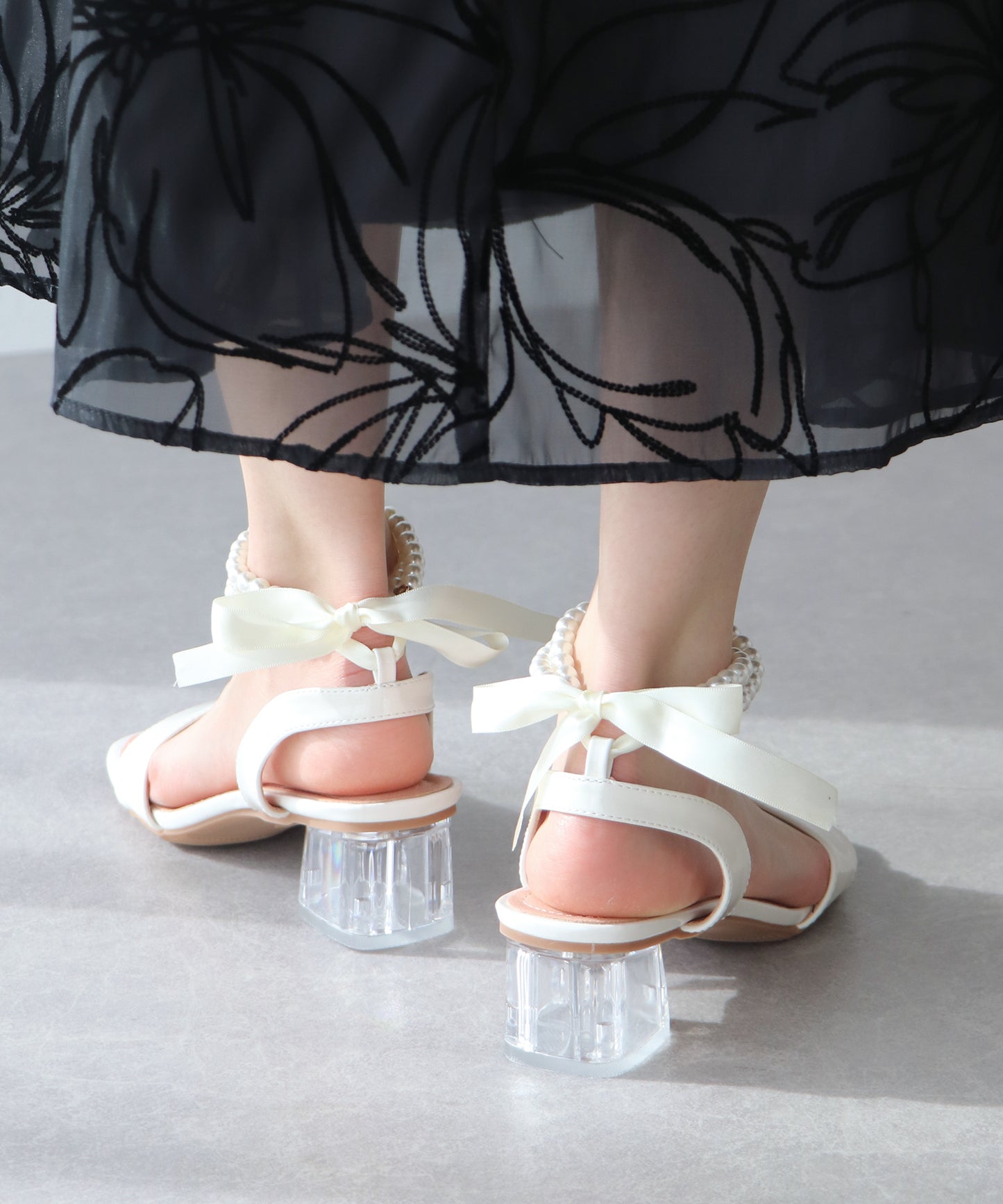 【SALE】クリアヒールパールサンダル