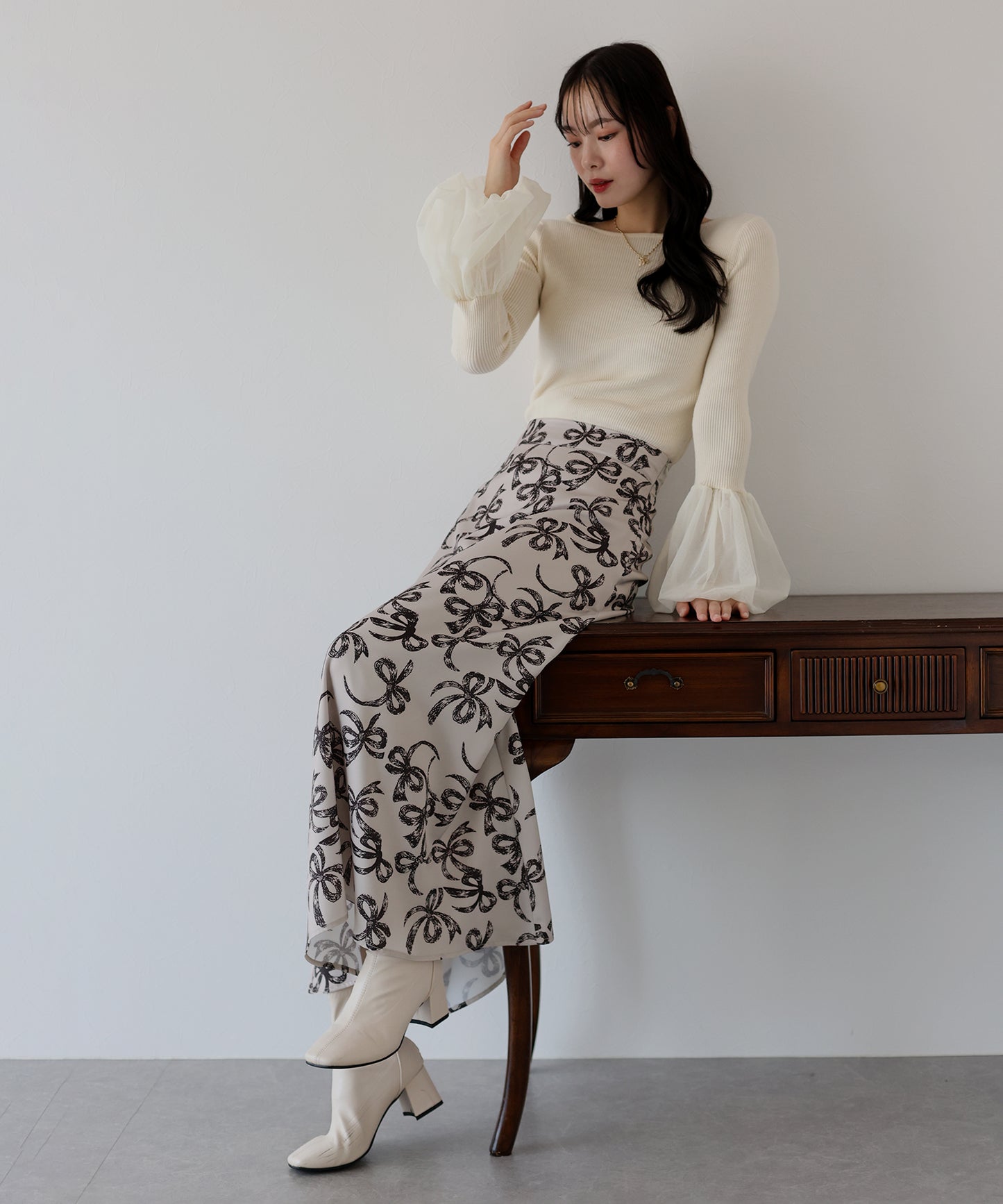 【SALE】リボンプリントマーメイドスカート