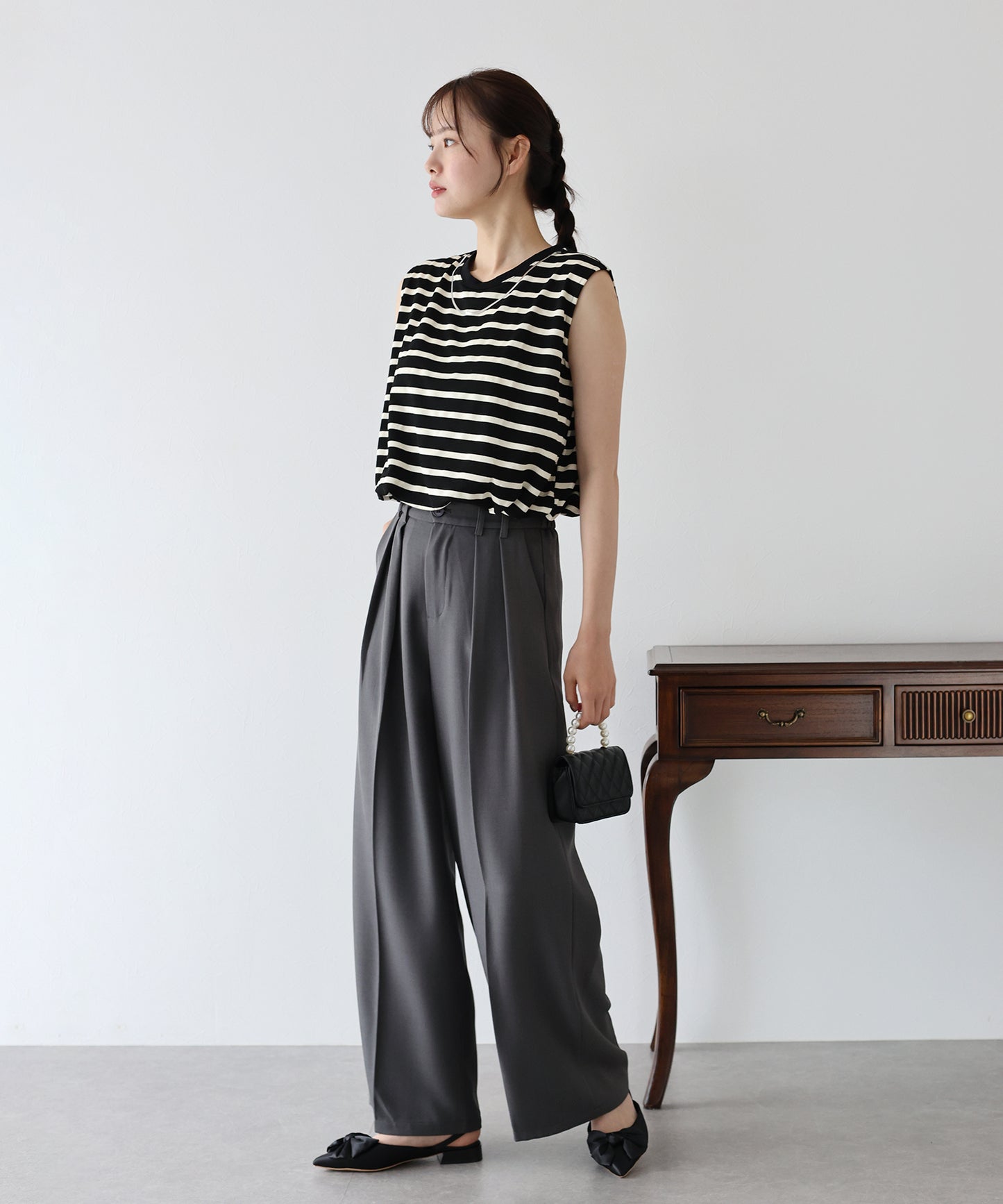 【SALE】チェーン付きボーダーノースリカットソー【ネコポス】