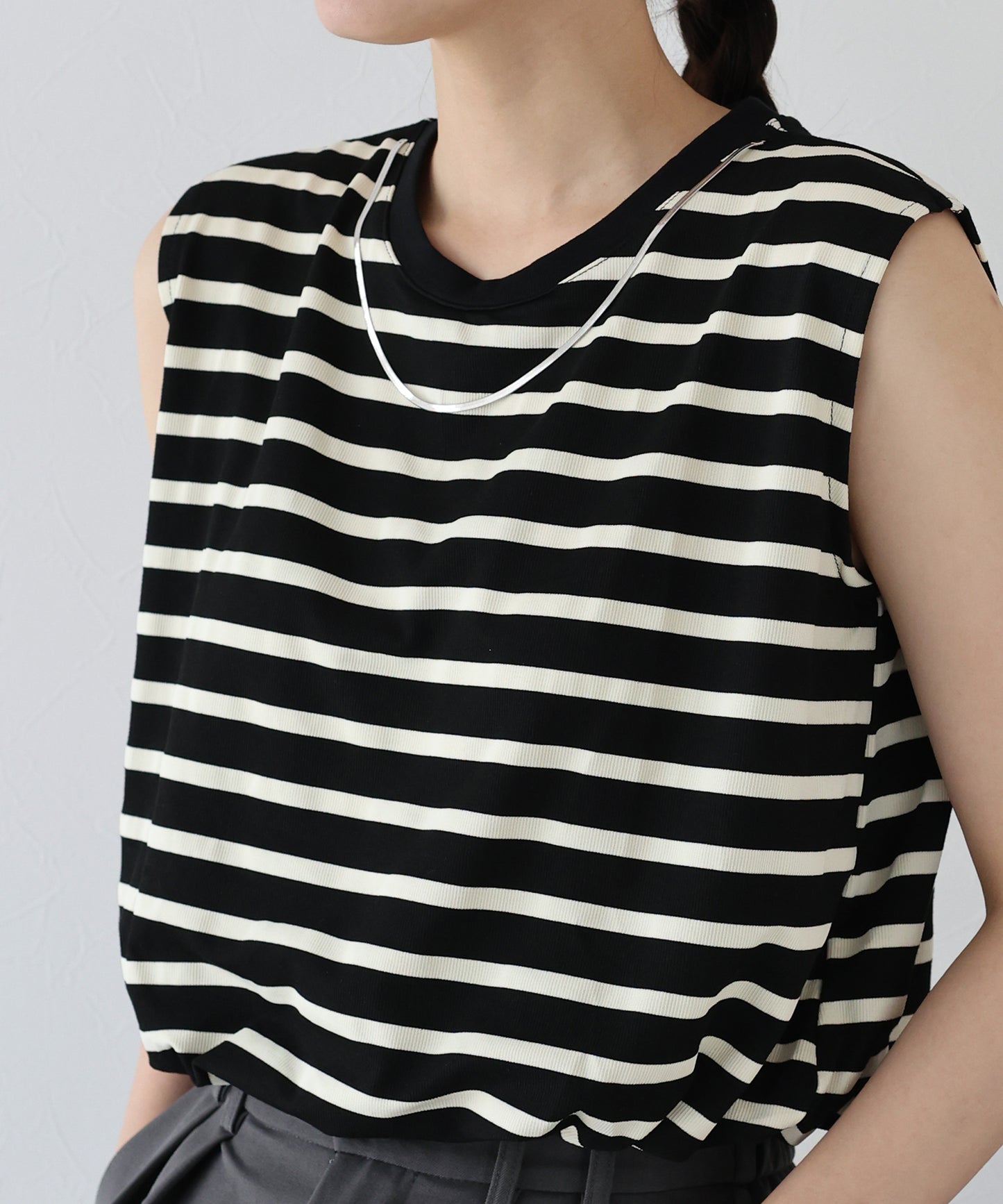 【SALE】チェーン付きボーダーノースリカットソー【ネコポス】