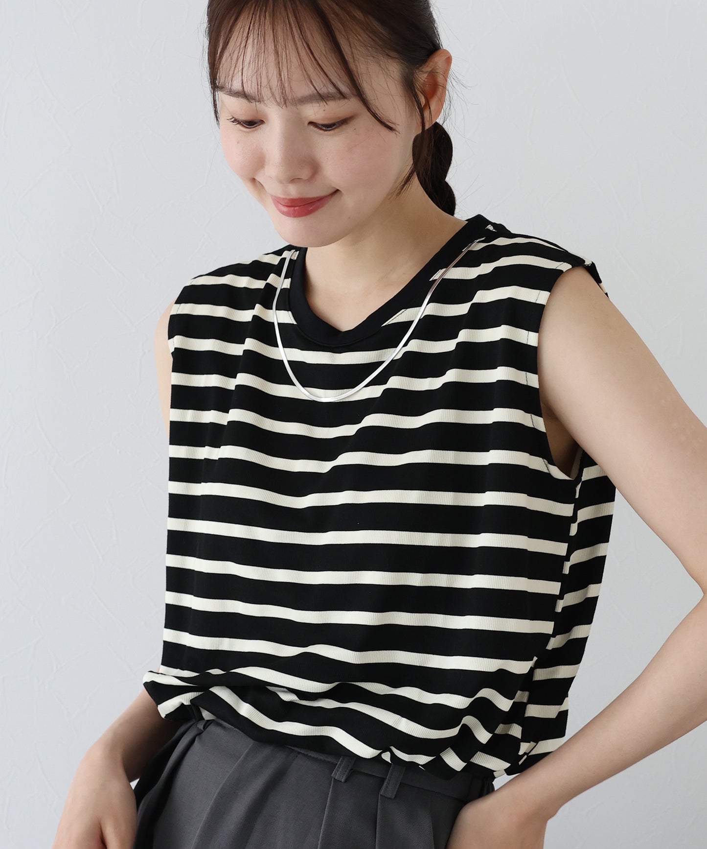 【SALE】チェーン付きボーダーノースリカットソー【ネコポス】