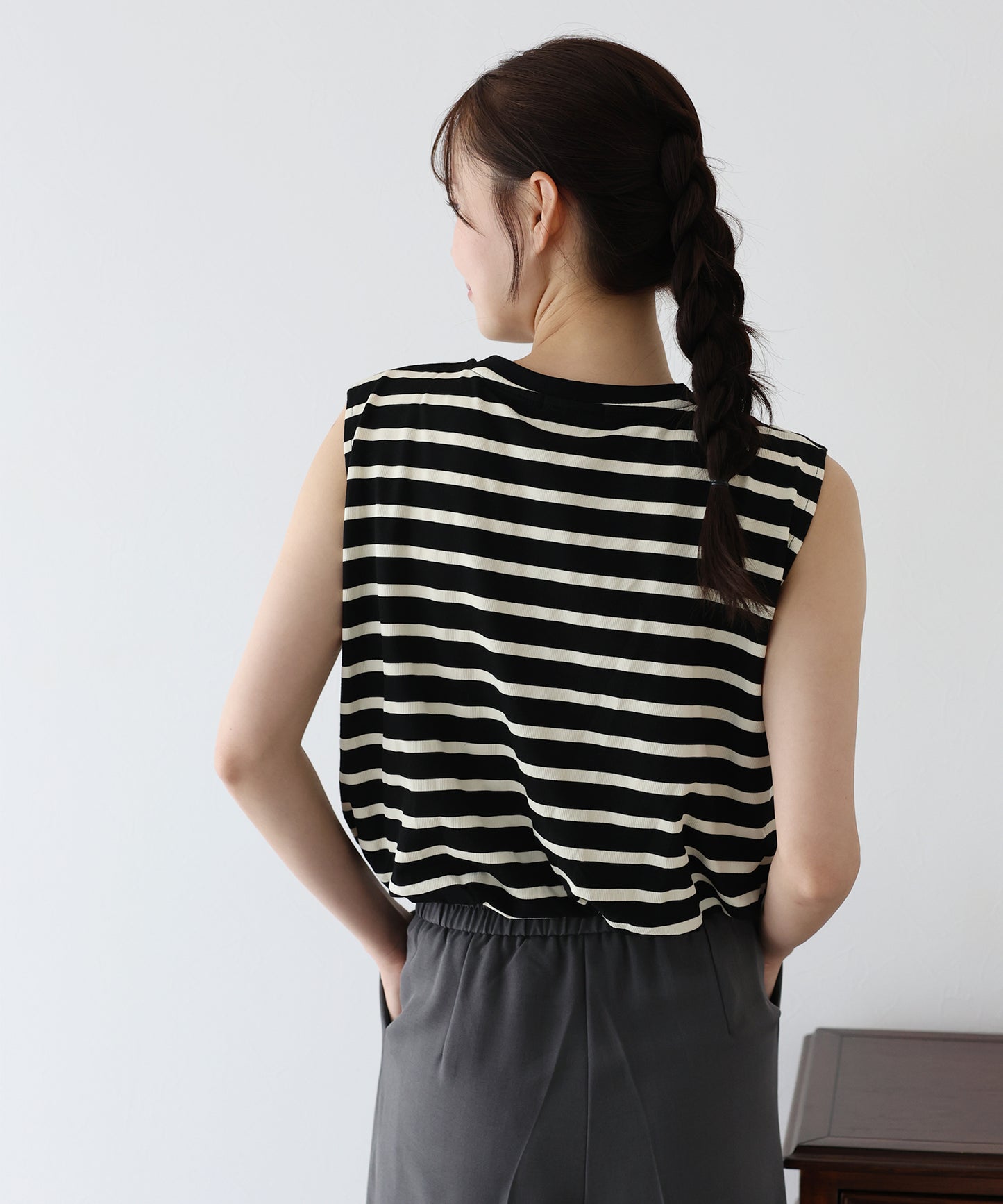 【SALE】チェーン付きボーダーノースリカットソー【ネコポス】