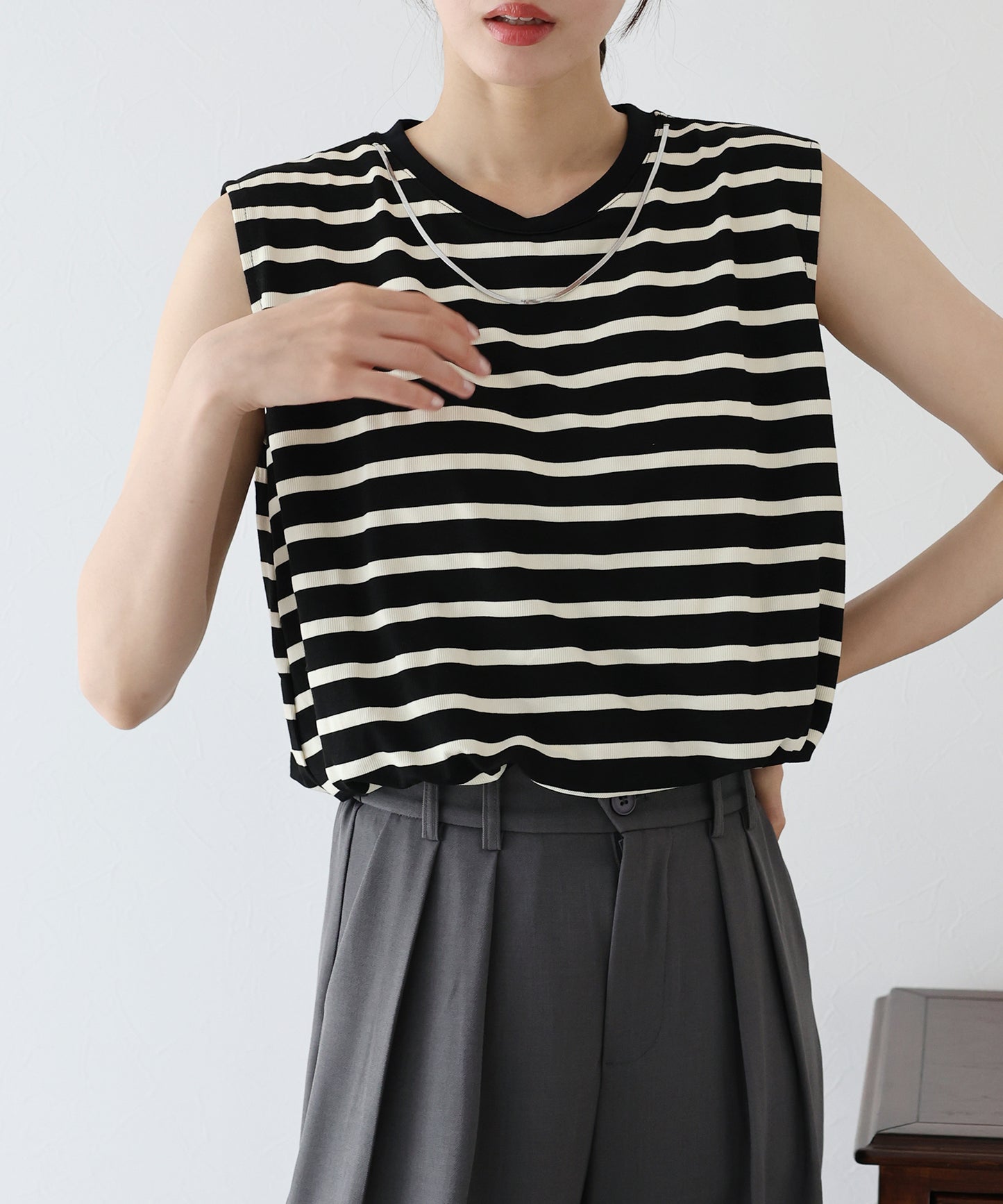 【SALE】チェーン付きボーダーノースリカットソー【ネコポス】
