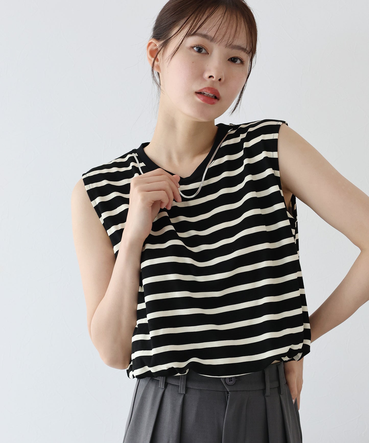 【SALE】チェーン付きボーダーノースリカットソー【ネコポス】