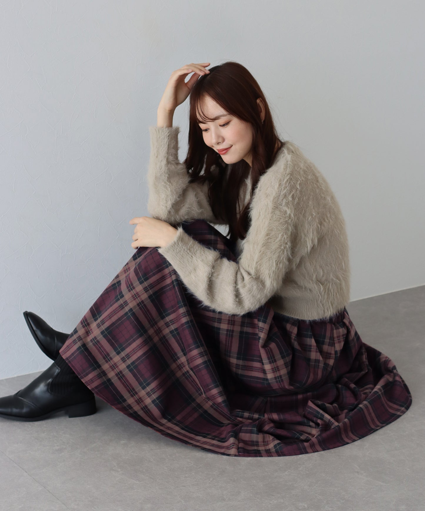 【SALE】丈が選べるチェック柄ロングスカート