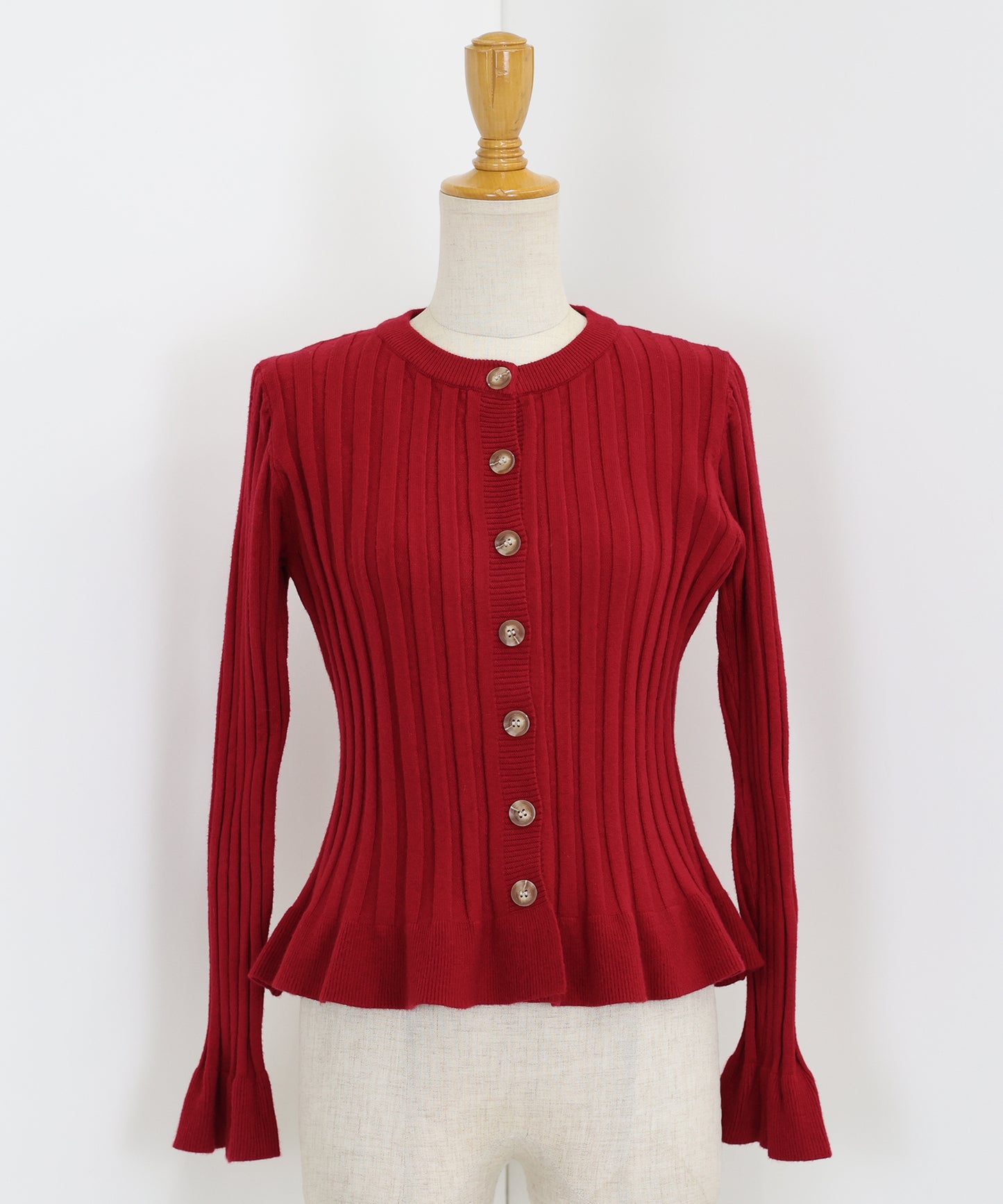 ワイドリブペプラムカーディガン