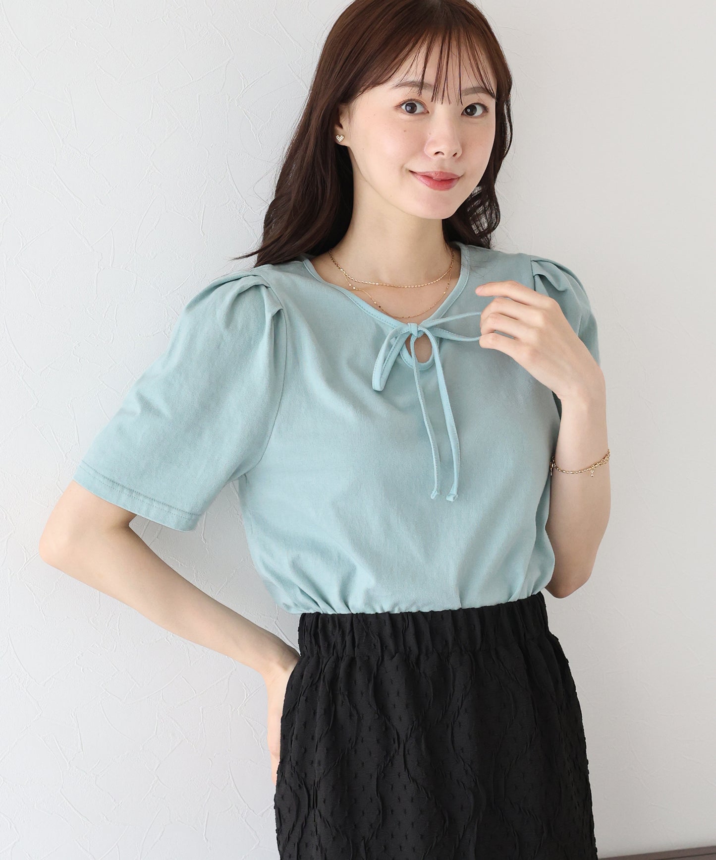 【TIME SALE】パイピングリボンタックTシャツ