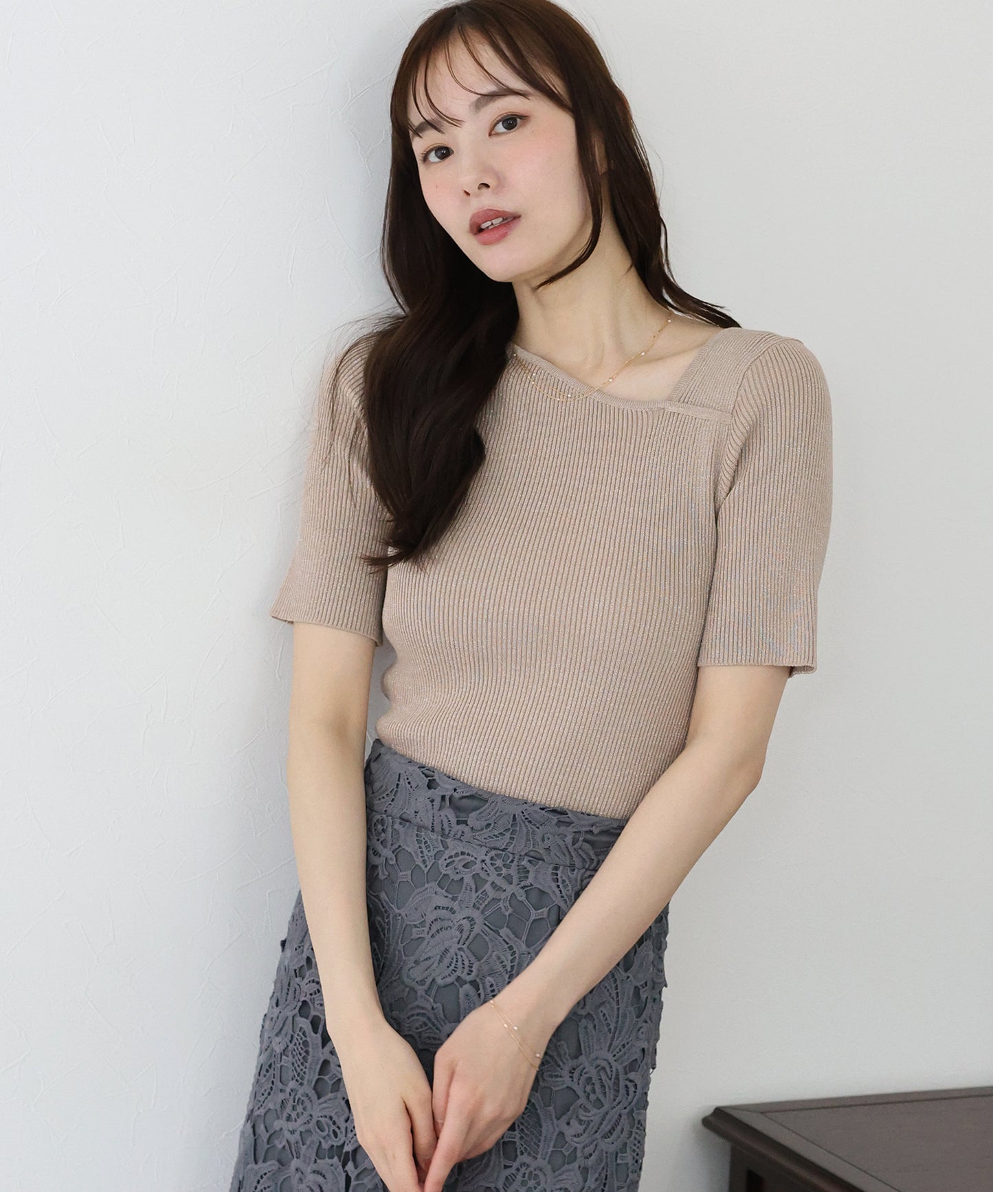 【SALE】アシメネックリブニット