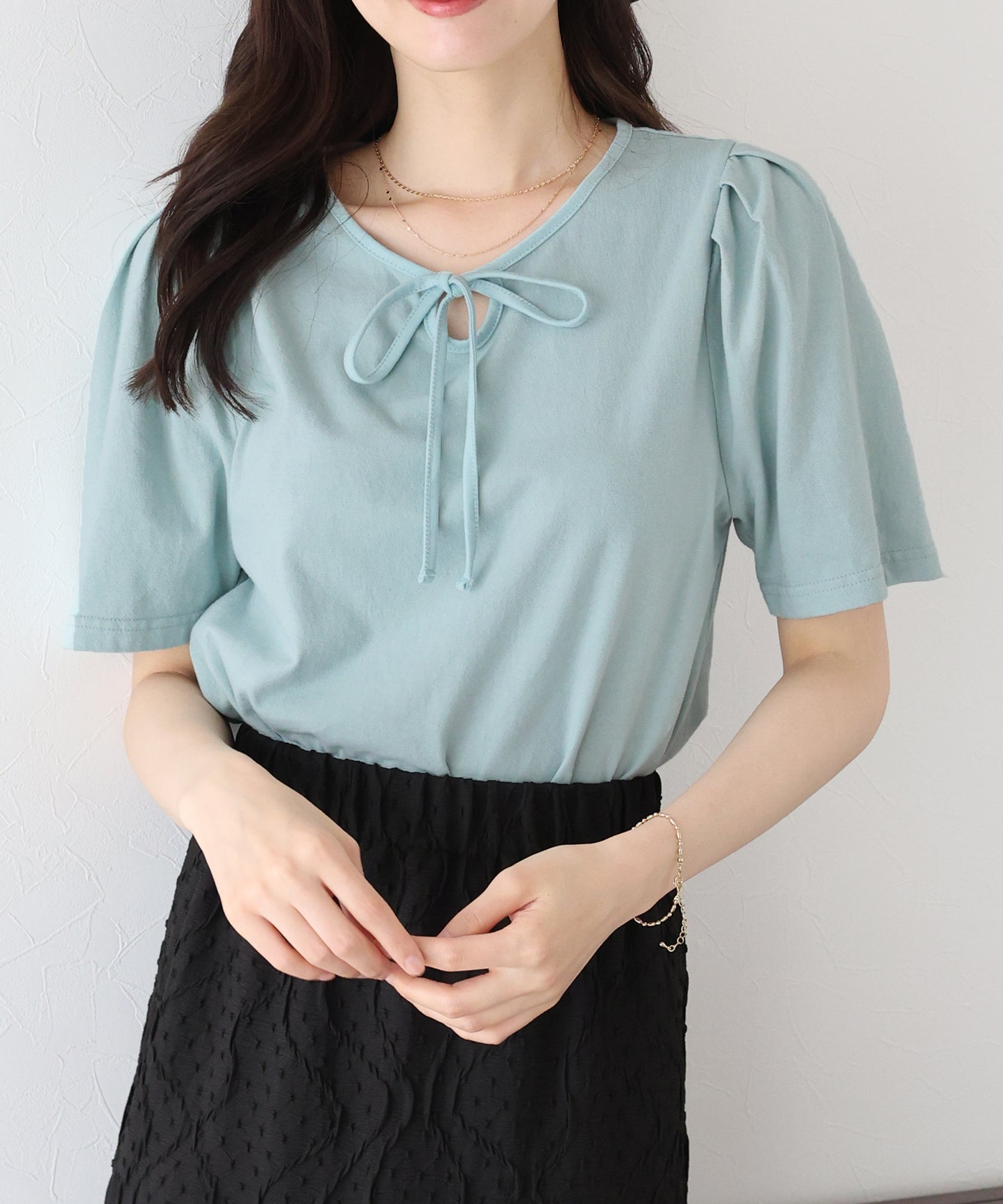 【TIME SALE】パイピングリボンタックTシャツ