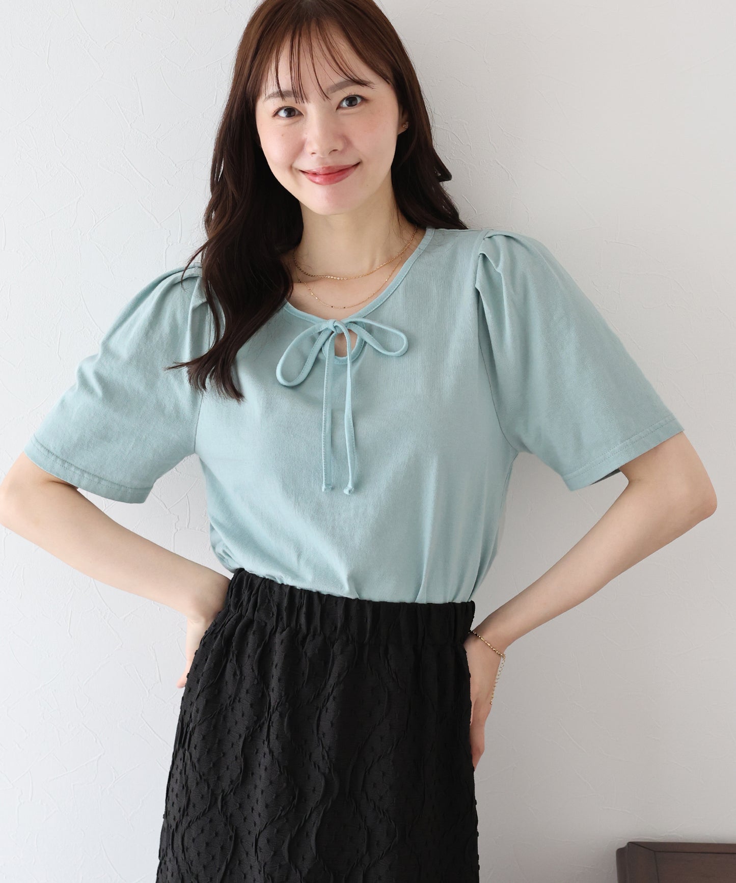 【TIME SALE】パイピングリボンタックTシャツ