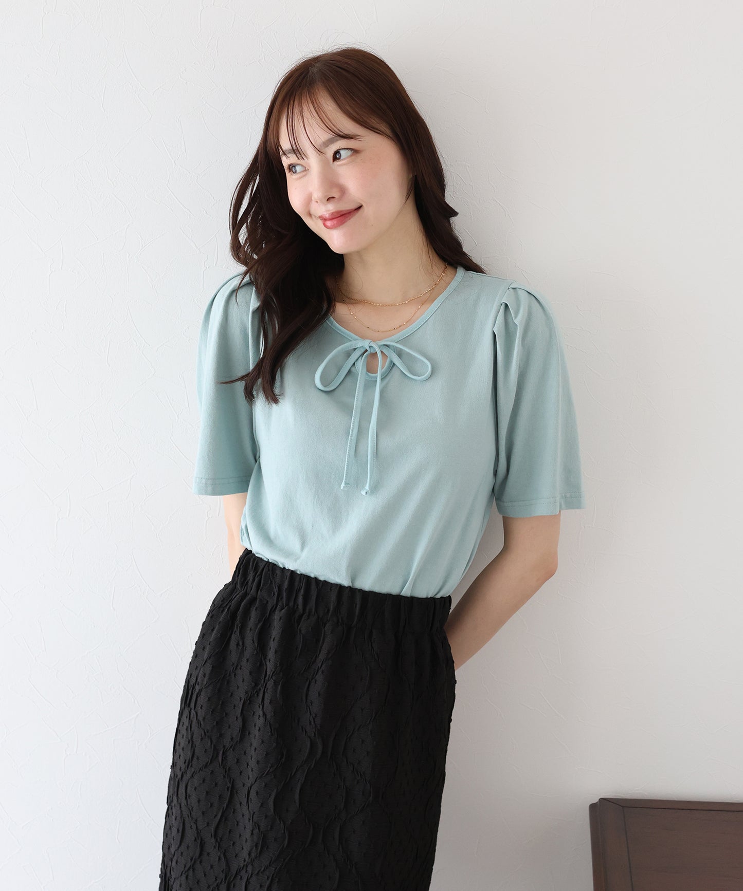 【TIME SALE】パイピングリボンタックTシャツ