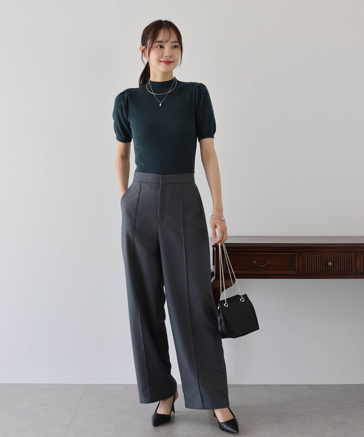 【SALE】パフスリーブ半袖なめらかニット【ネコポス】