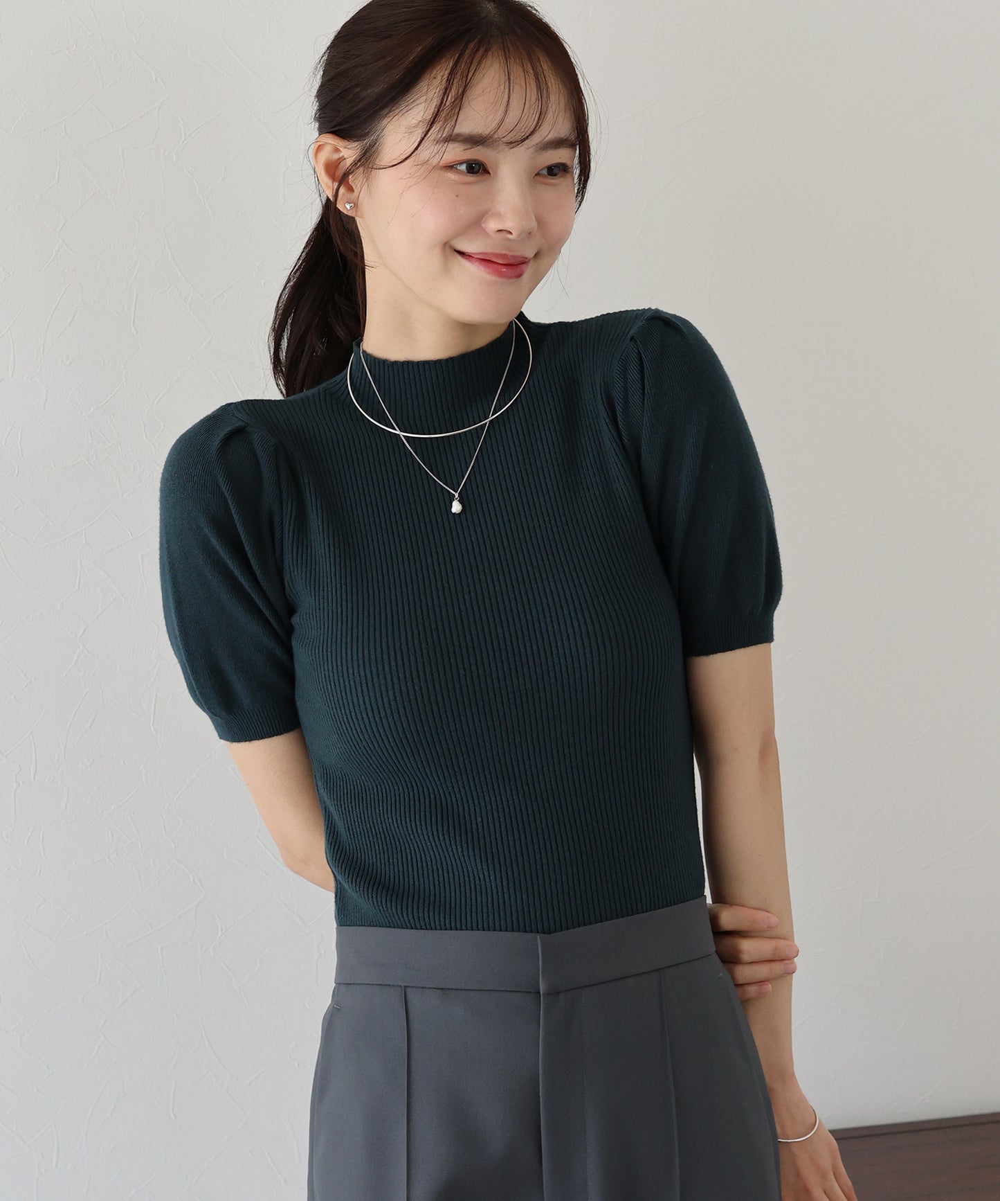 【SALE】パフスリーブ半袖なめらかニット【ネコポス】