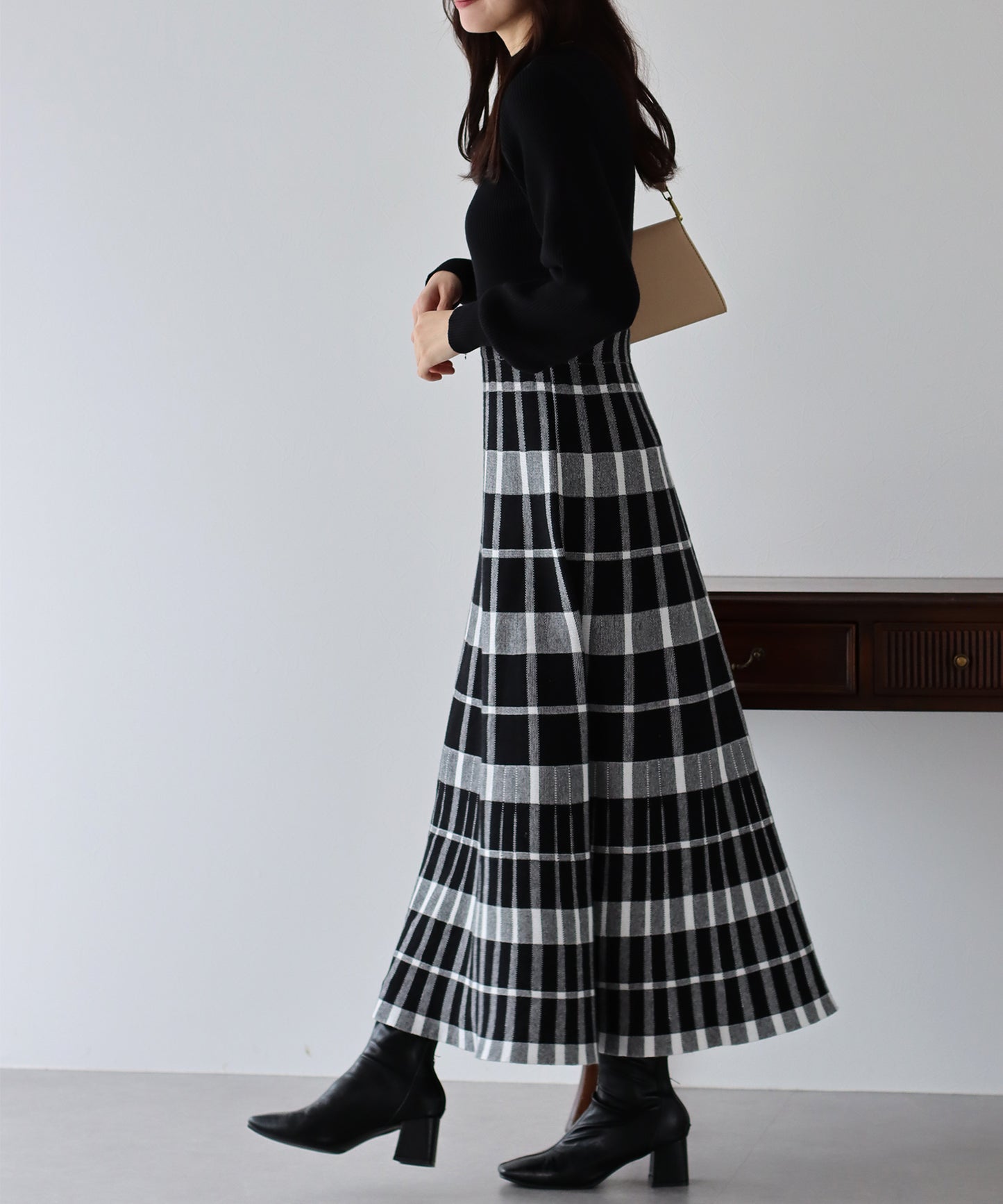 【TIME SALE】チェックジャガードニットワンピース