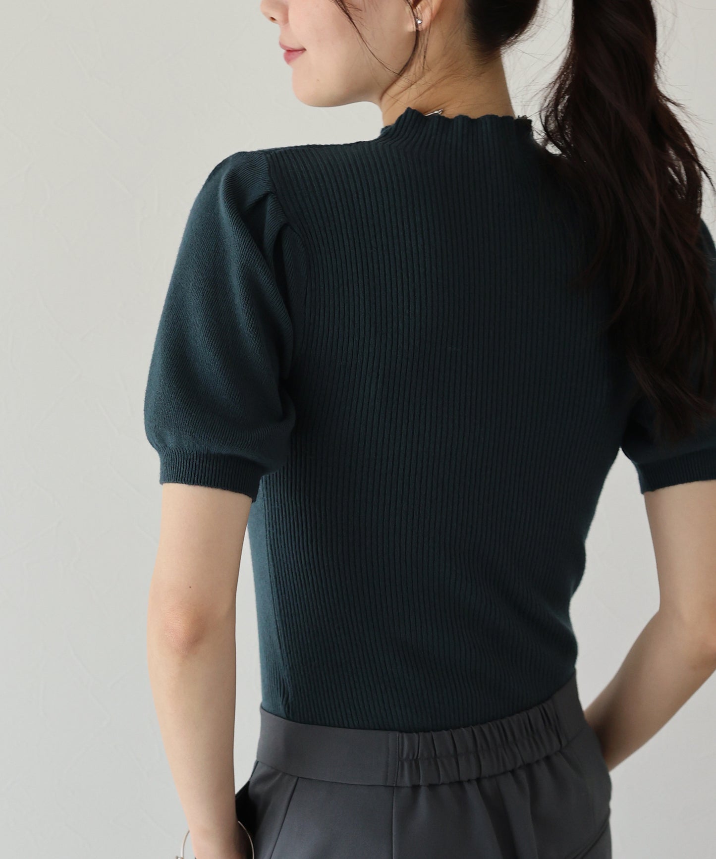 【SALE】パフスリーブ半袖なめらかニット【ネコポス】