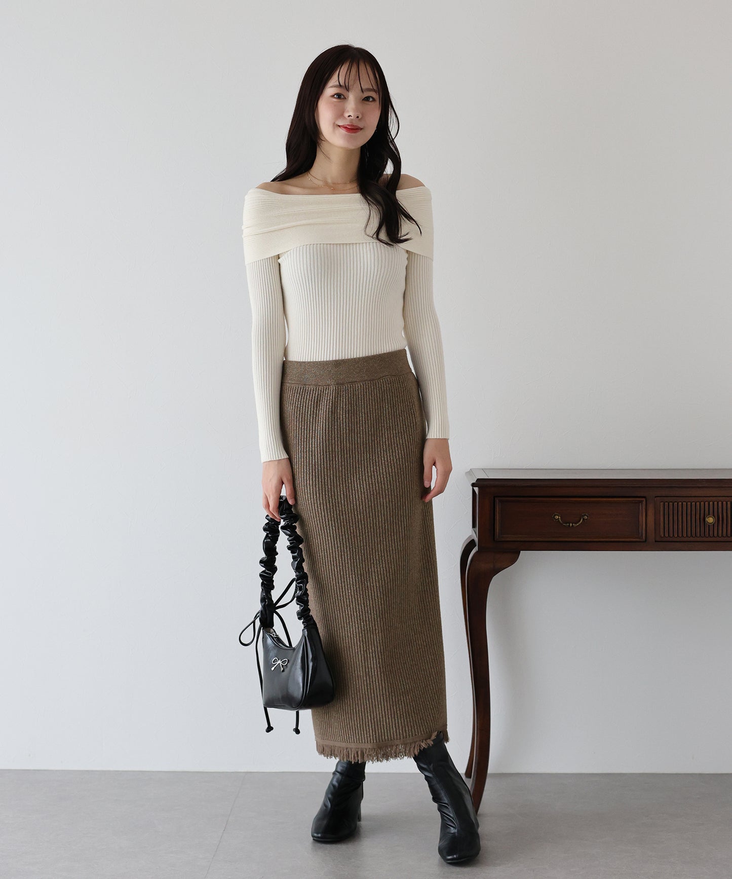 【SALE】ラメニットフリンジスカート