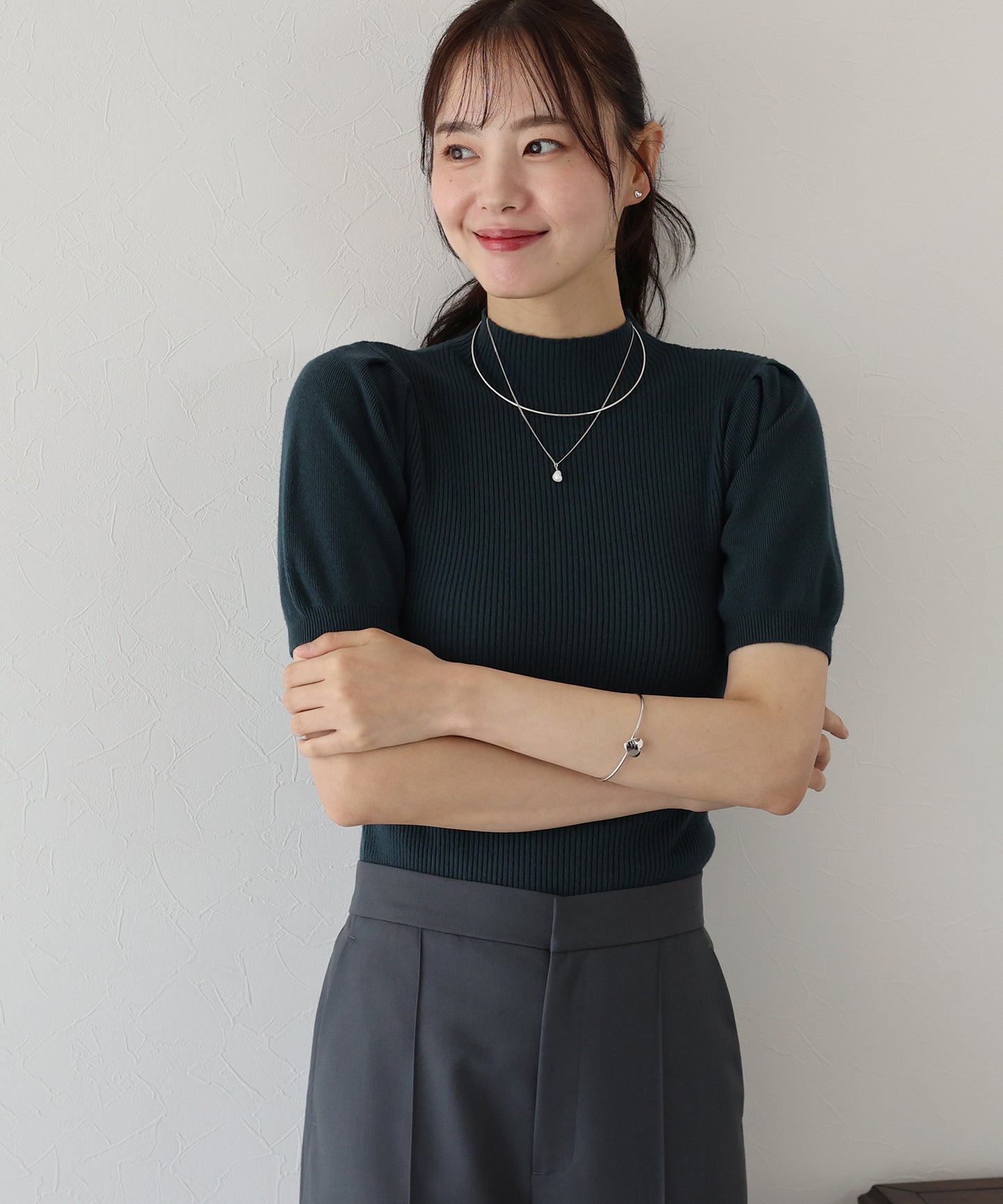 【SALE】パフスリーブ半袖なめらかニット【ネコポス】