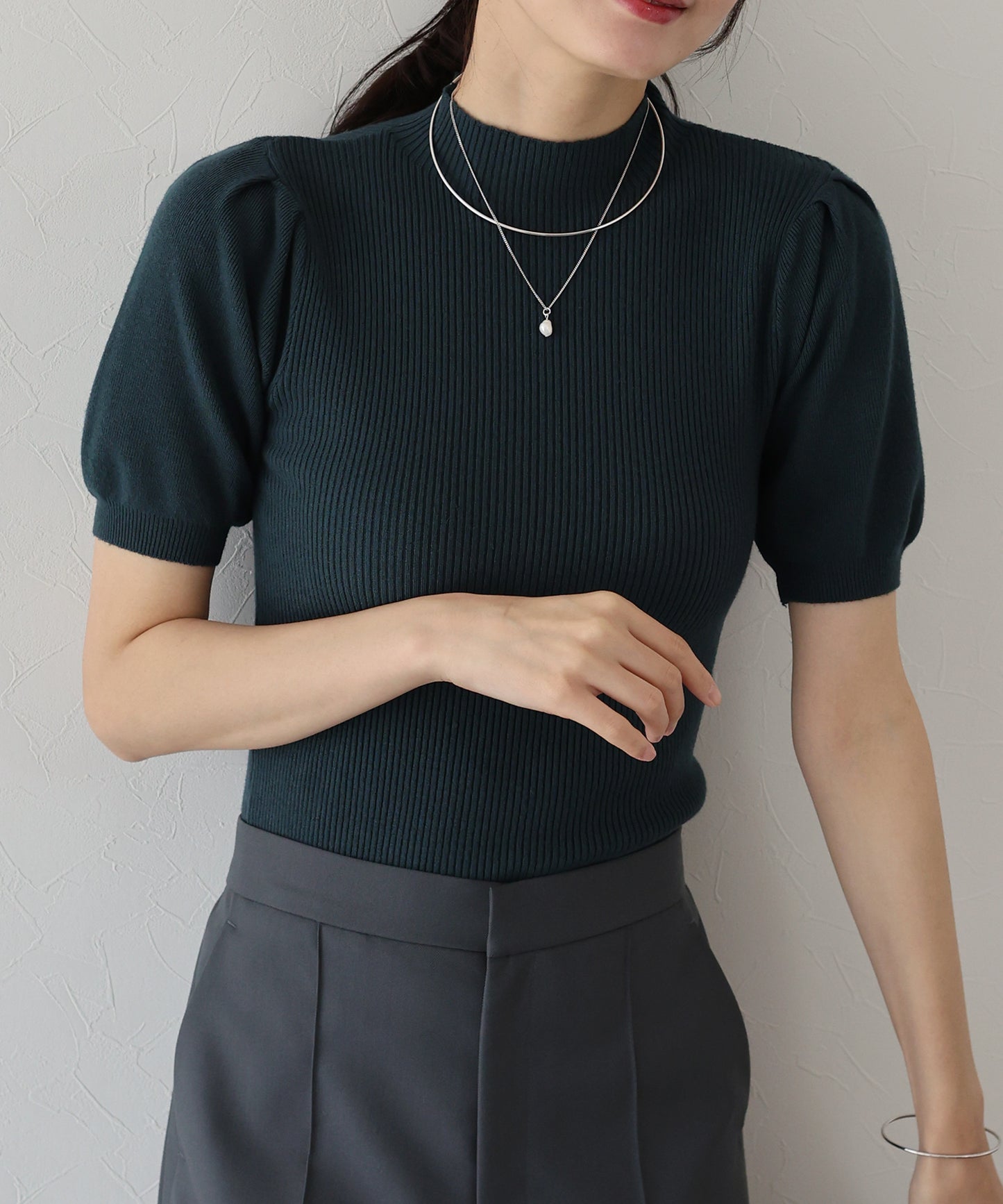 【SALE】パフスリーブ半袖なめらかニット【ネコポス】