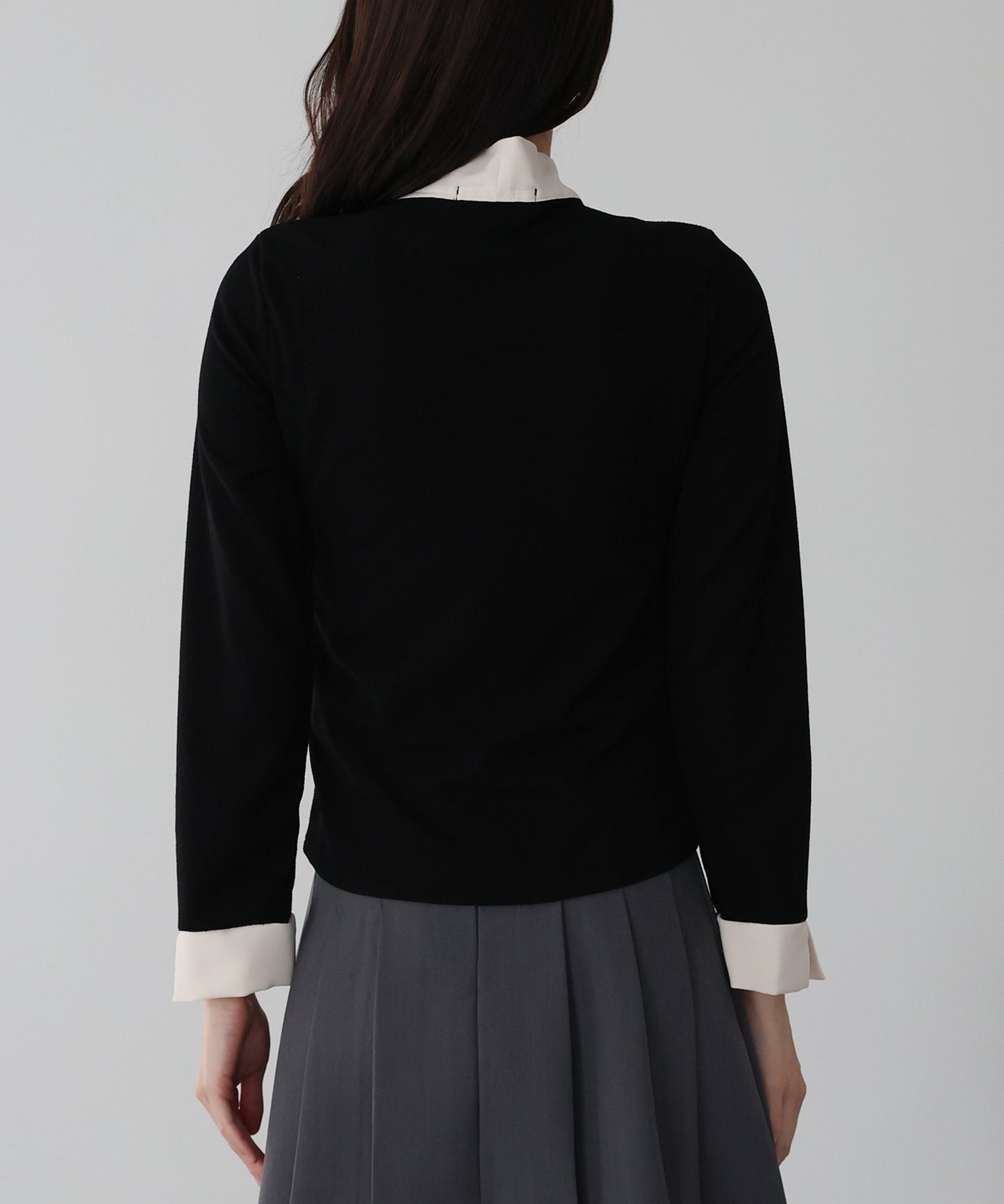 【早割5%OFF】ボウタイシャツドッキングカーディガン