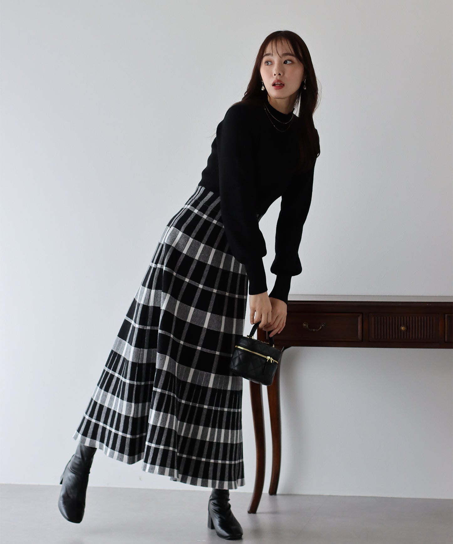 【TIME SALE】選べる2丈・チェックジャガードニットワンピース