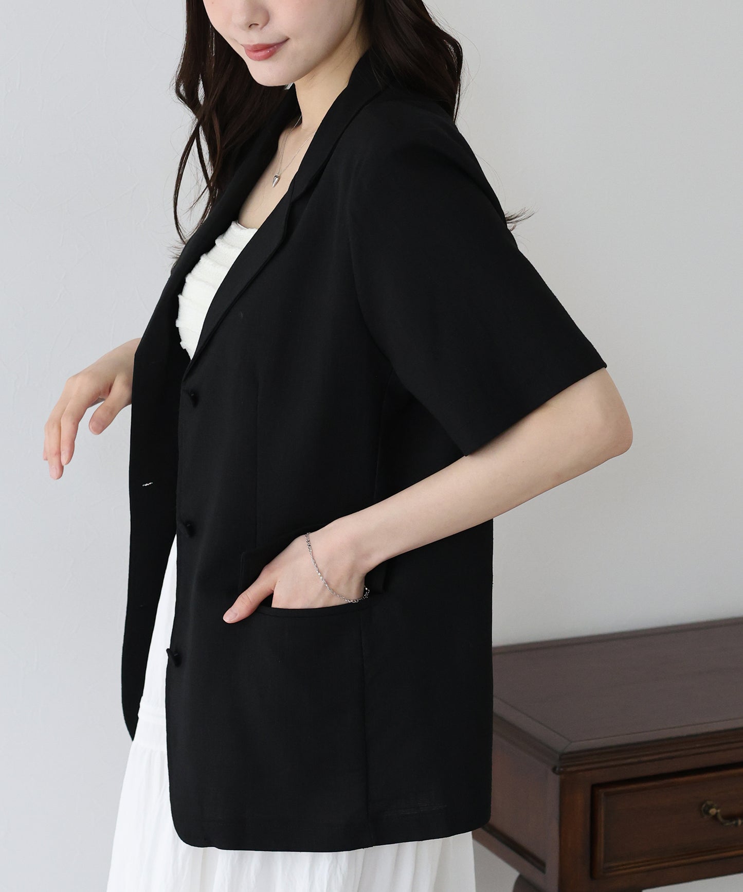 【新商品限定5%OFF(木)】半袖リネンジャケット