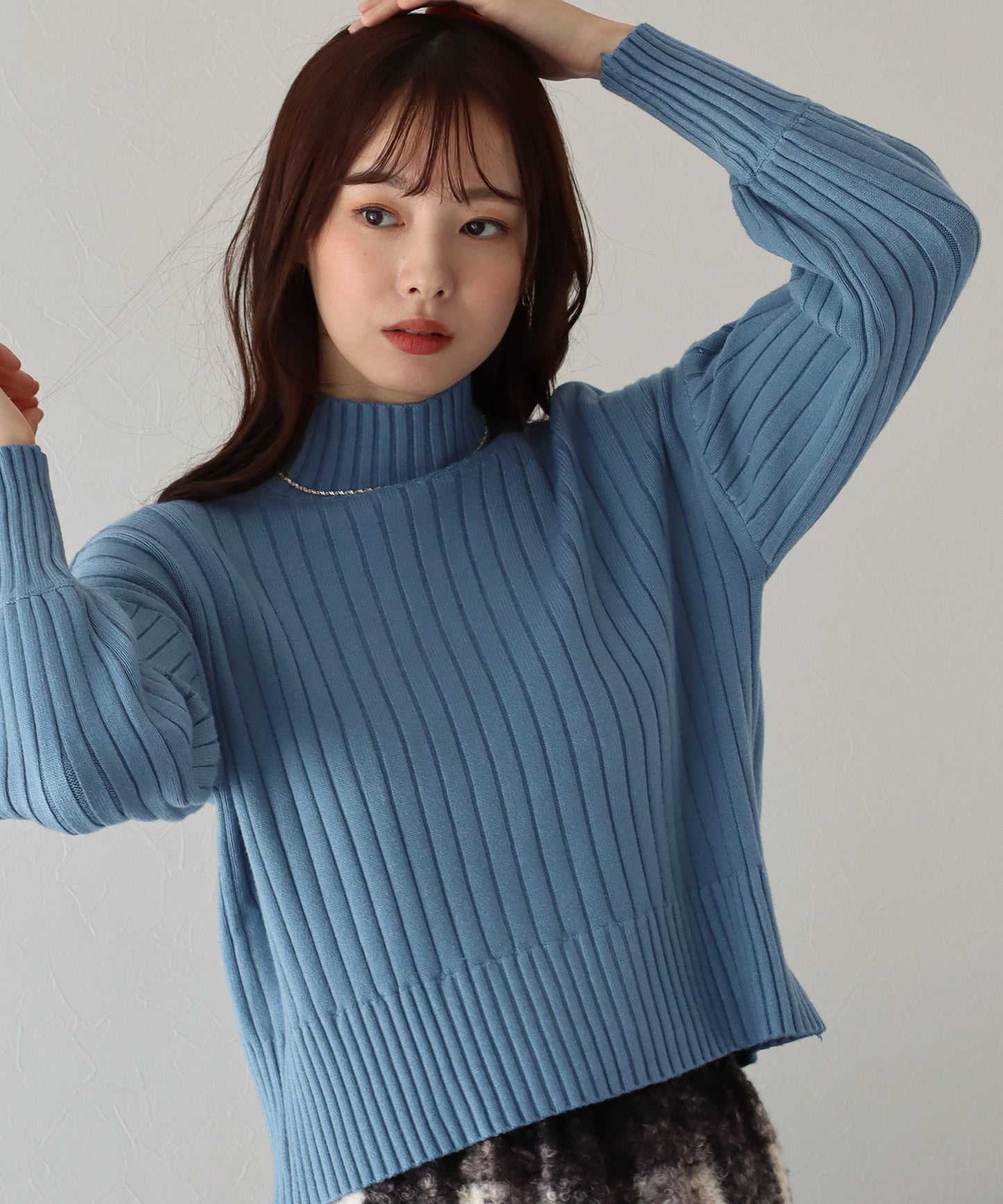 【SALE】ハイネックリブニット