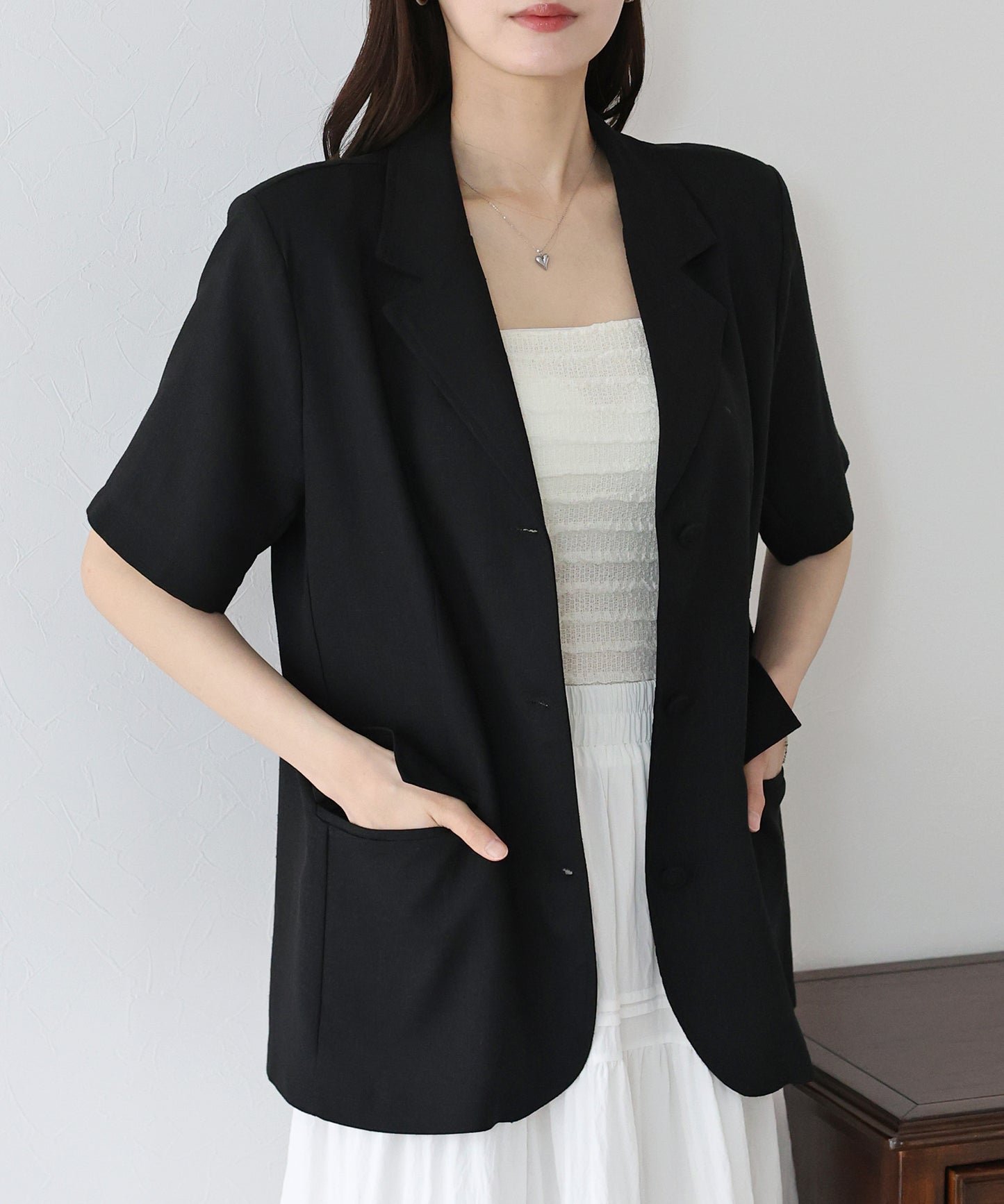 【新商品限定5%OFF(木)】半袖リネンジャケット