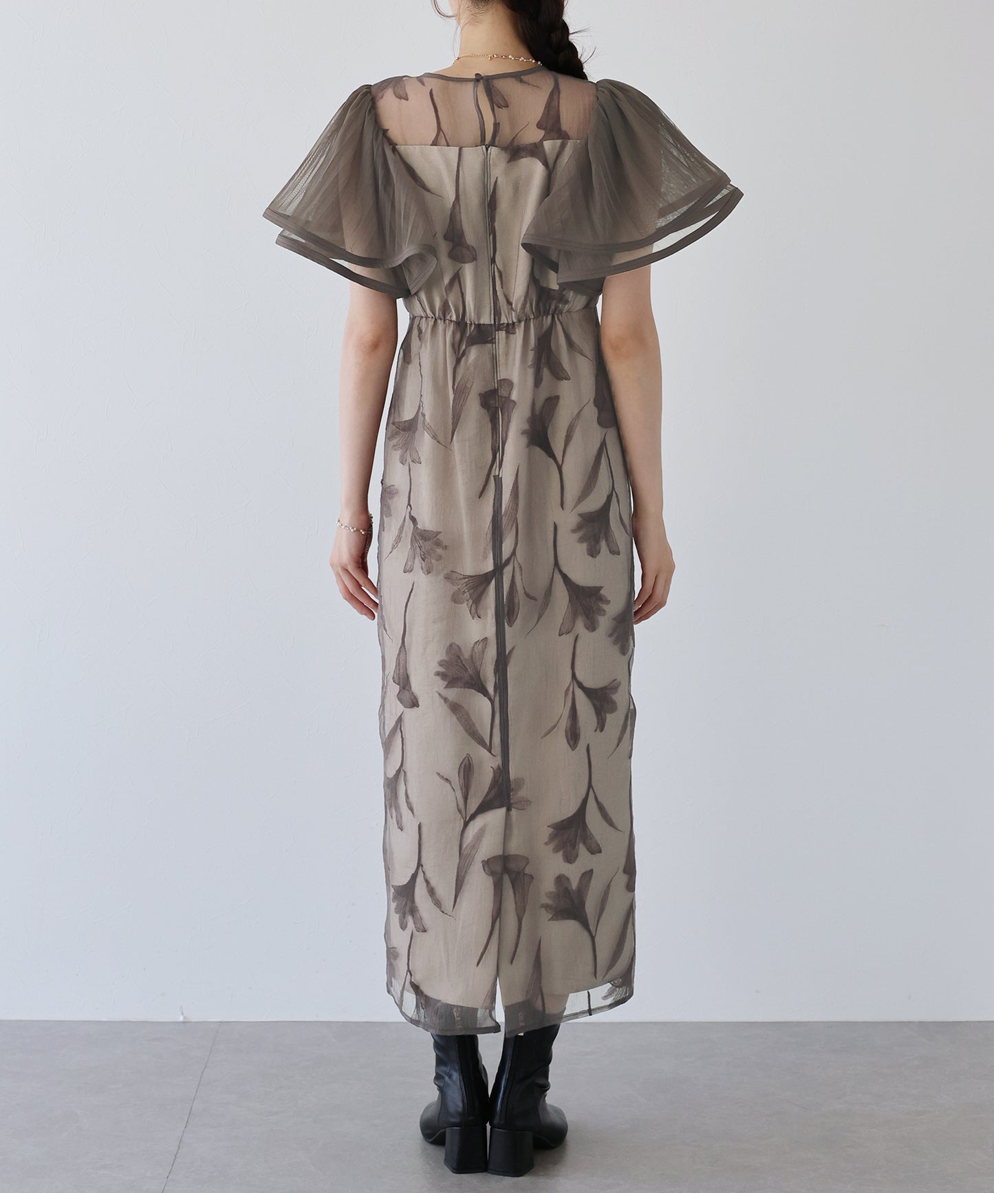 【TIME SALE】フリルスリーブフロッキードレス