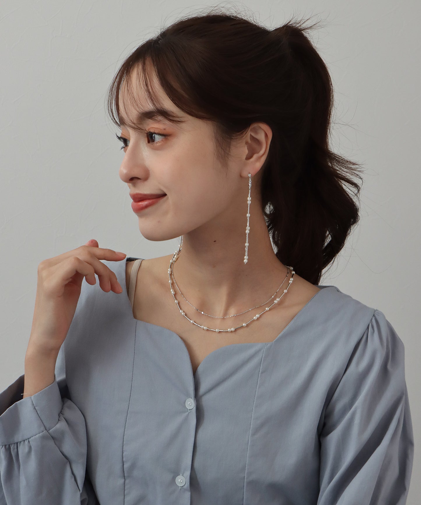 진주 긴 체인 목걸이