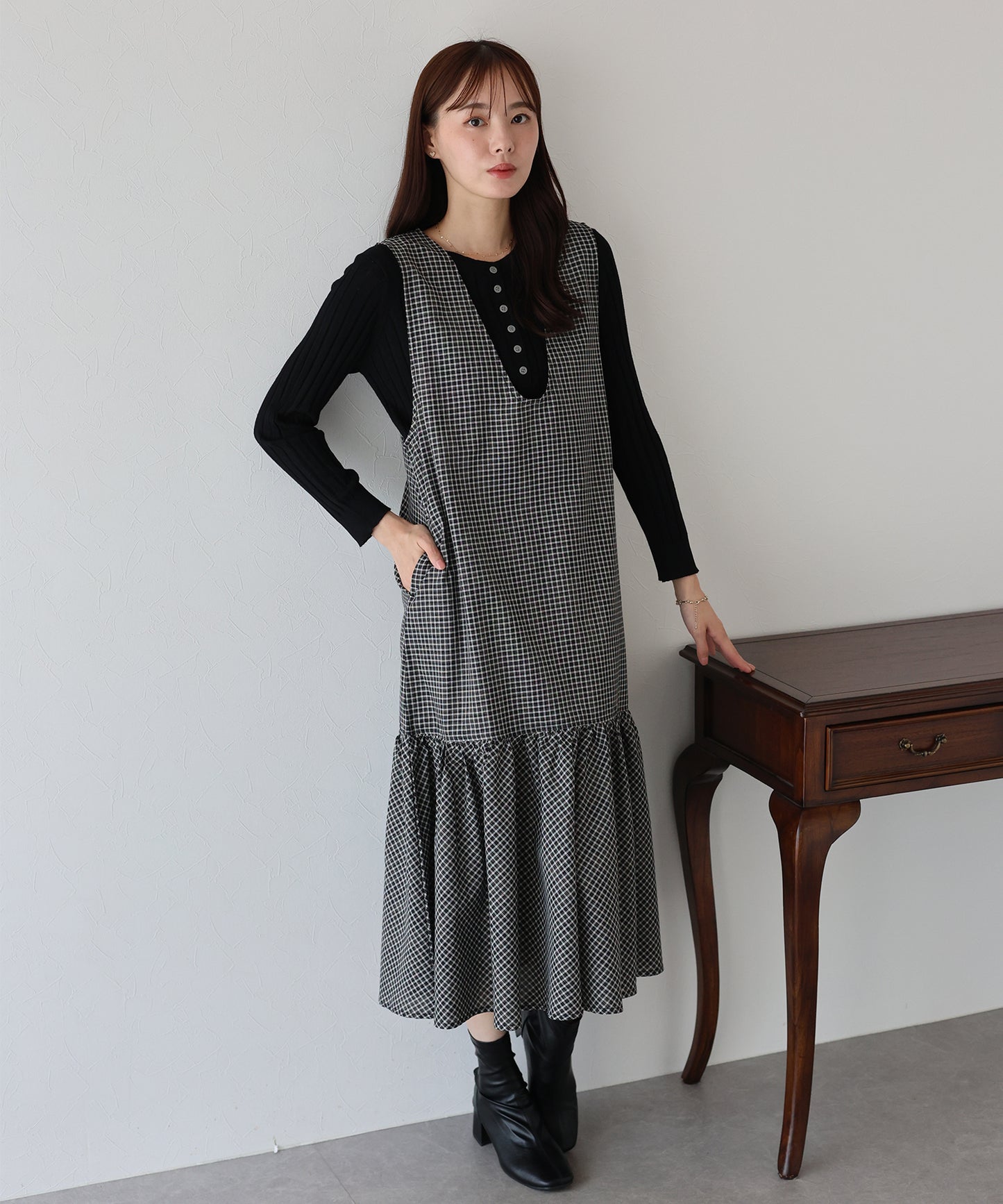 【早割5%OFF】チェックジャンパースカート