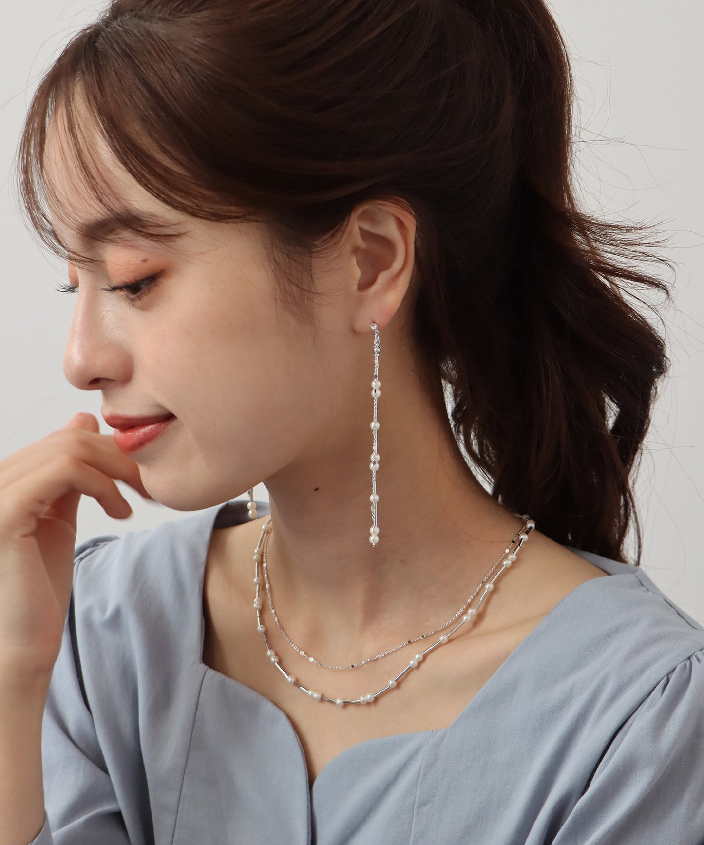진주 긴 체인 목걸이