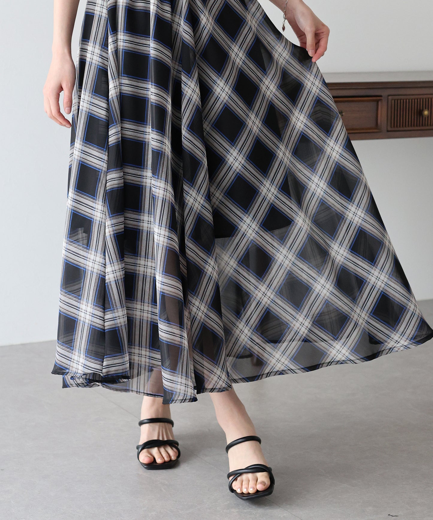 【SALE】シフォンチェックスカート