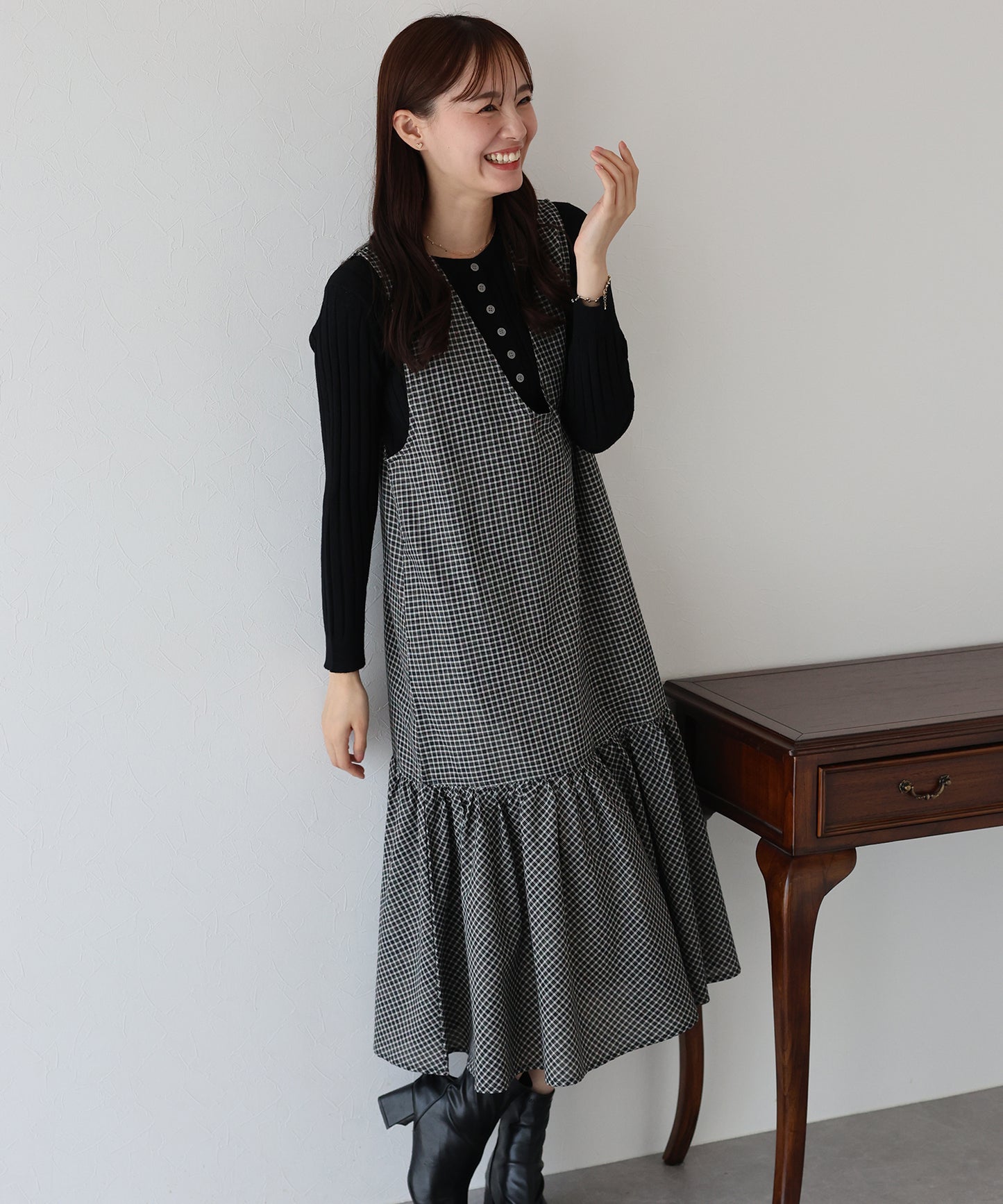 【早割5%OFF】チェックジャンパースカート