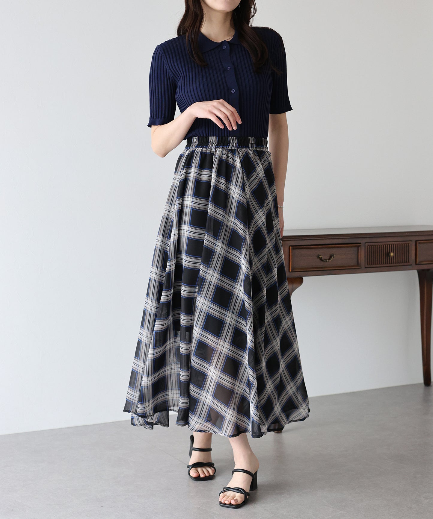 【SALE】シフォンチェックスカート