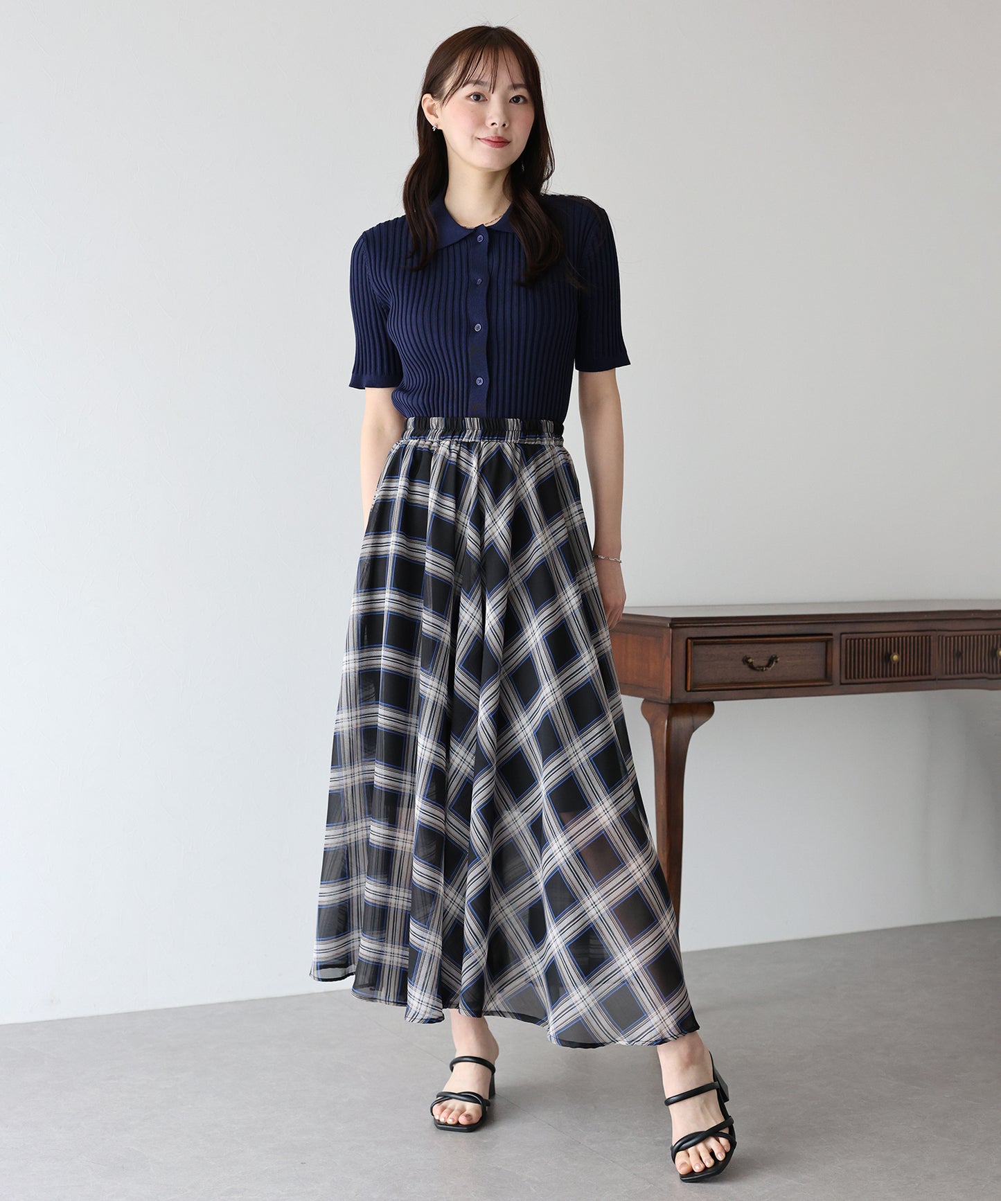 【SALE】シフォンチェックスカート