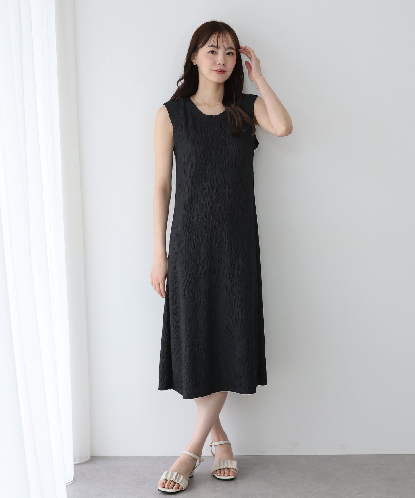 【新商品限定5%OFF(木)】フレンチスリーブプリーツワンピース
