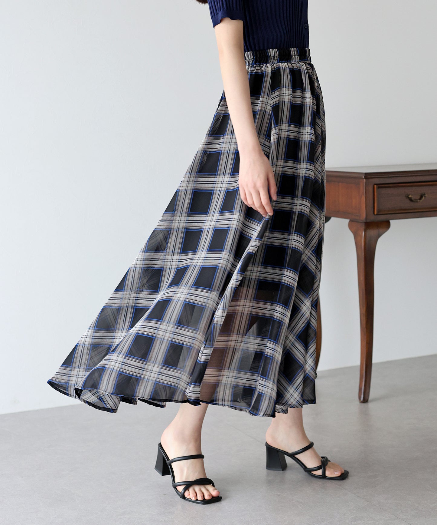 【SALE】シフォンチェックスカート