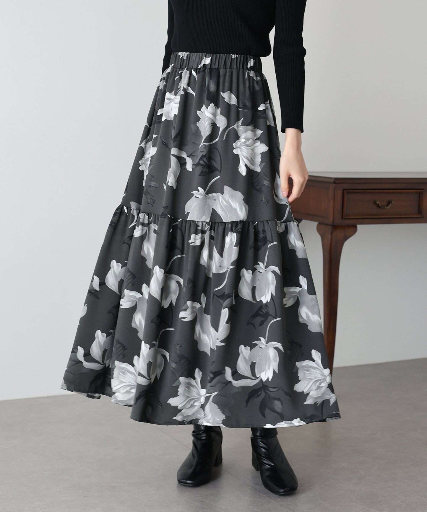 【早割5%OFF】フラワーティアードスカート