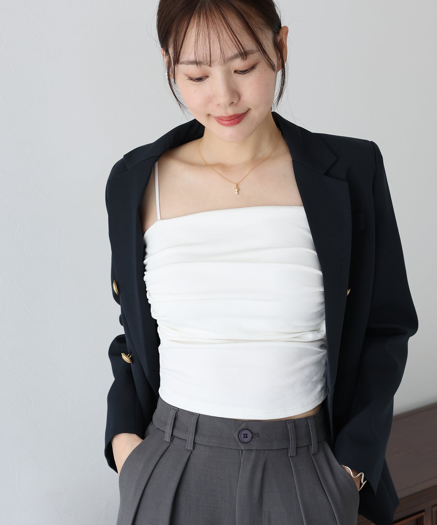 【SALE】カップ付きギャザーキャミソール【ネコポス】