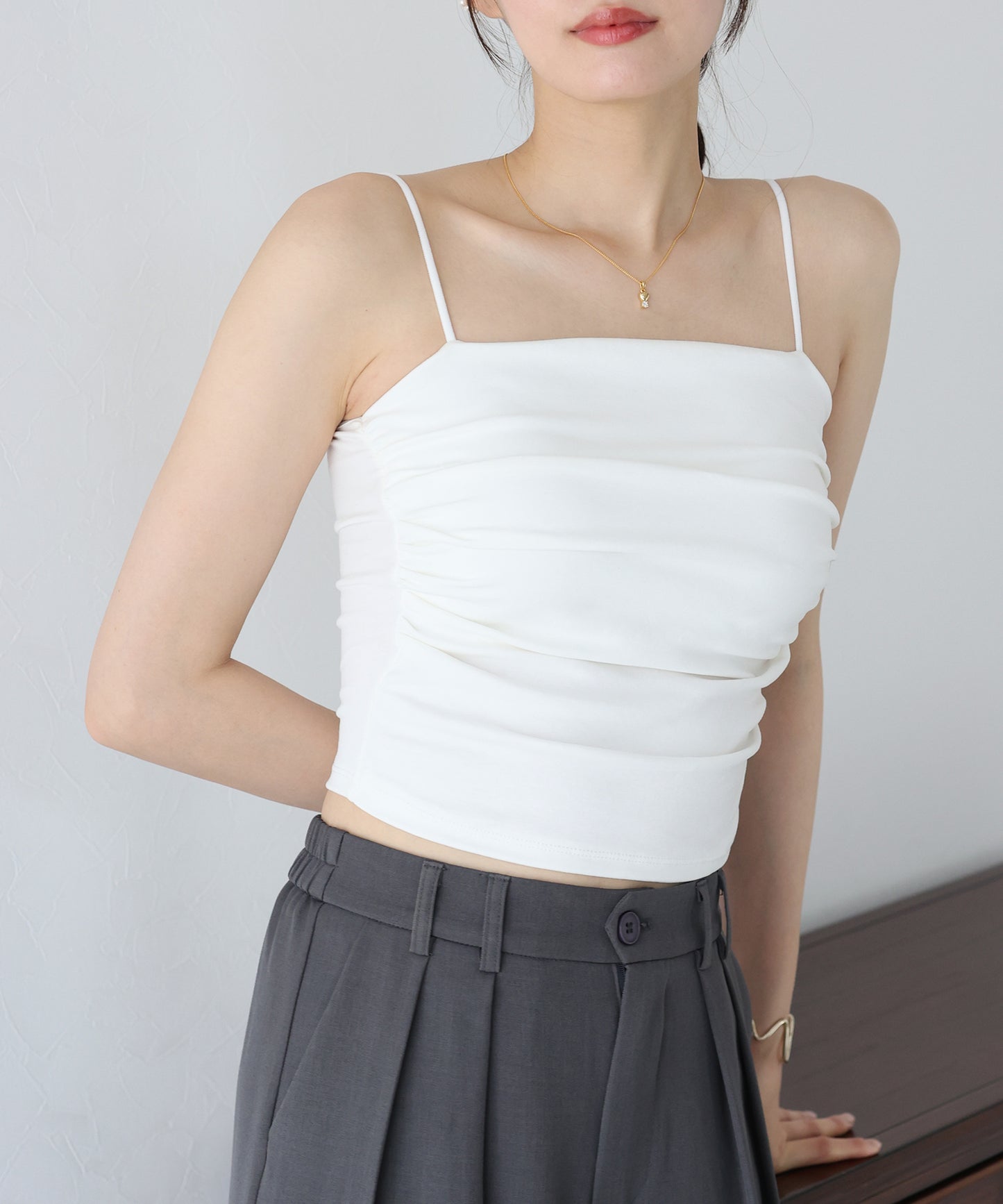【SALE】カップ付きギャザーキャミソール【ネコポス】