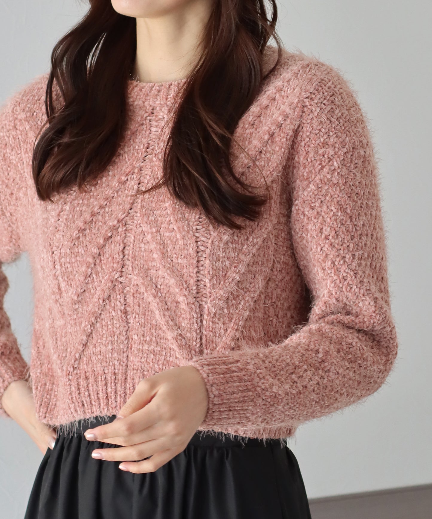 【SALE】ケーブル編みモールシャギーニット